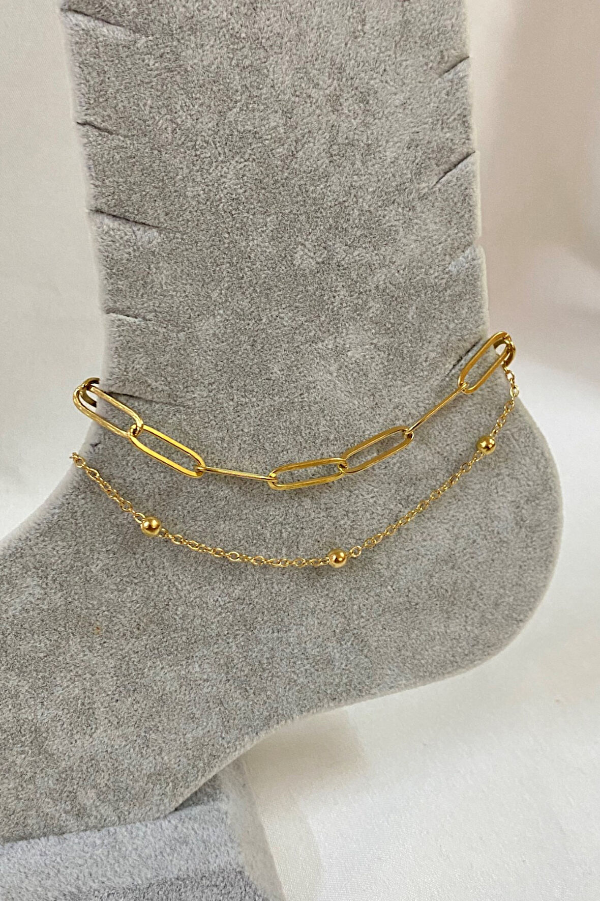 Altın Renk Ataç Ve Top Zincir Çelik Halhal - 3240