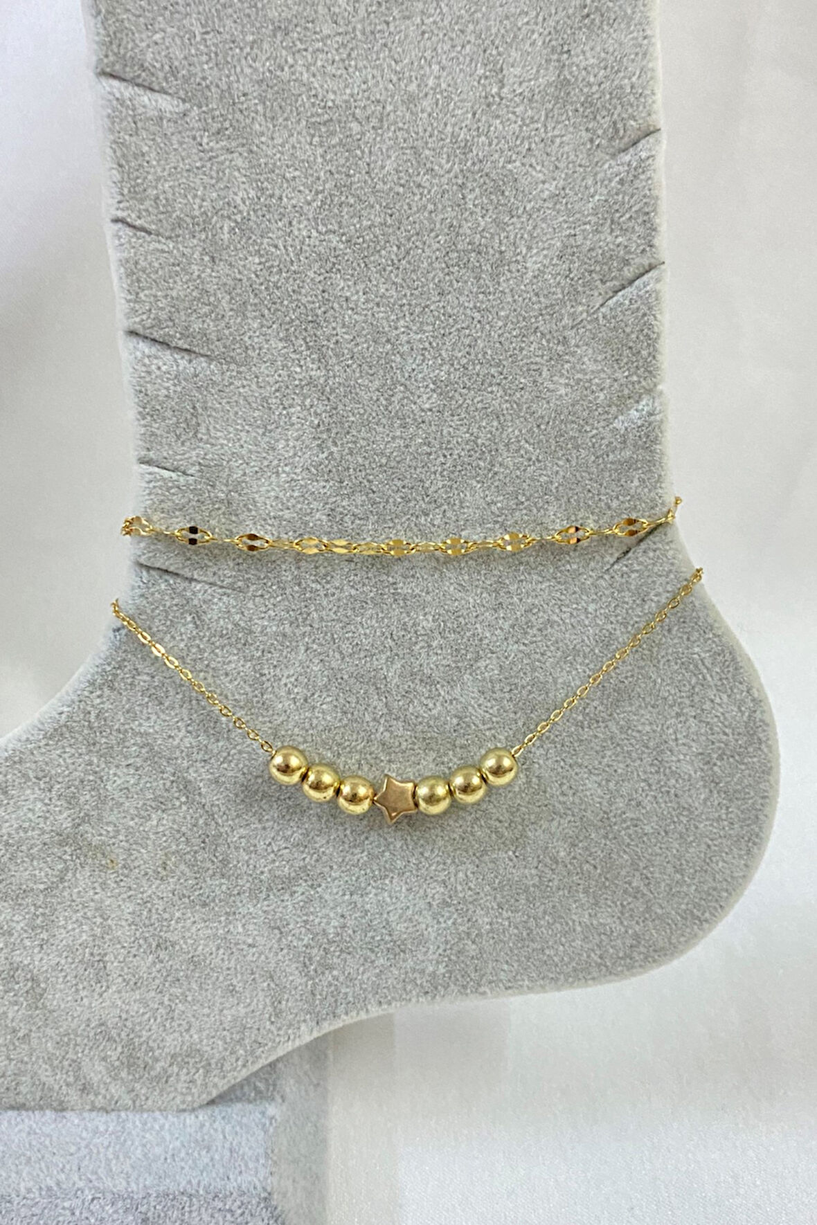 Altın Renk Küre Yıldız Model Singapur Ve Sf Zincir Çelik Halhal - 3248