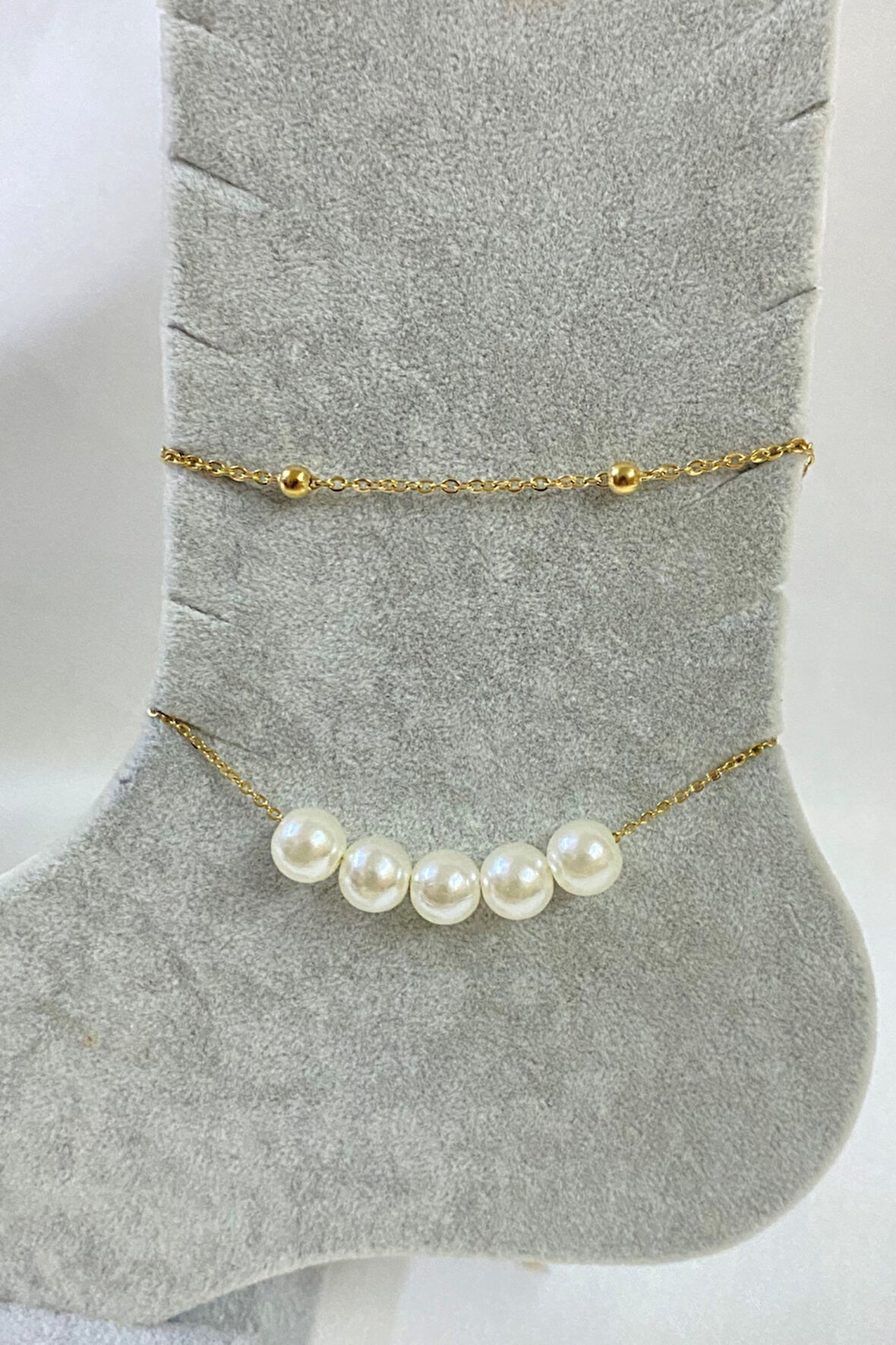 Altın Renk Beş İncili  Model Top Ve Sf Zincir Çelik Halhal - 3255