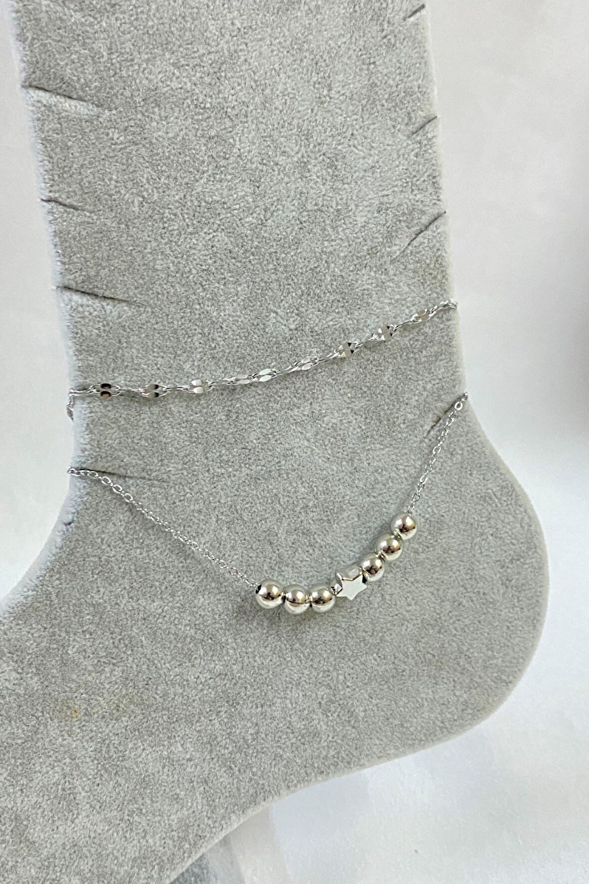 Gümüş Renk Küre Yıldız Model Singapur Ve Sf Zincir Çelik Halhal - 3258