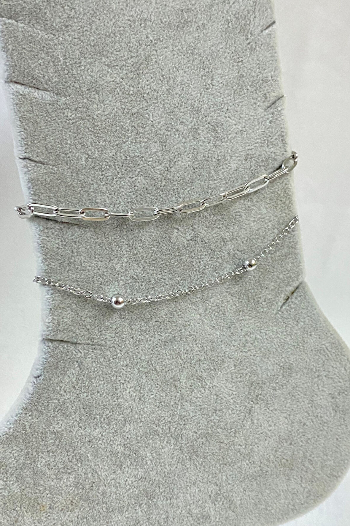 Gümüş Renk Ezme Ve Top Zincir Çelik Halhal - 3262