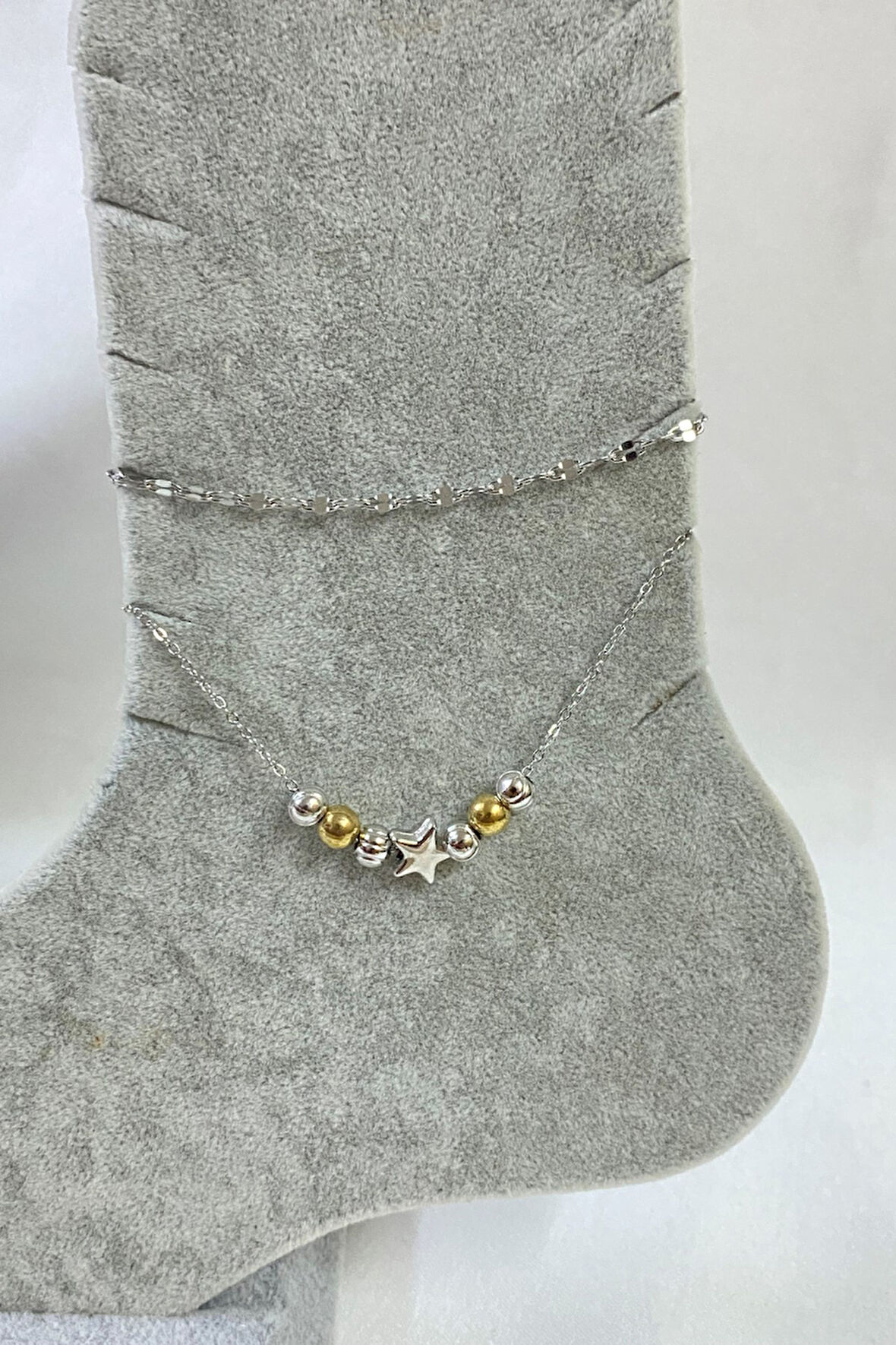 Gümüş Renk Dorika Yıldız Model Singapur Ve Sf Zincir Çelik Halhal - 3264