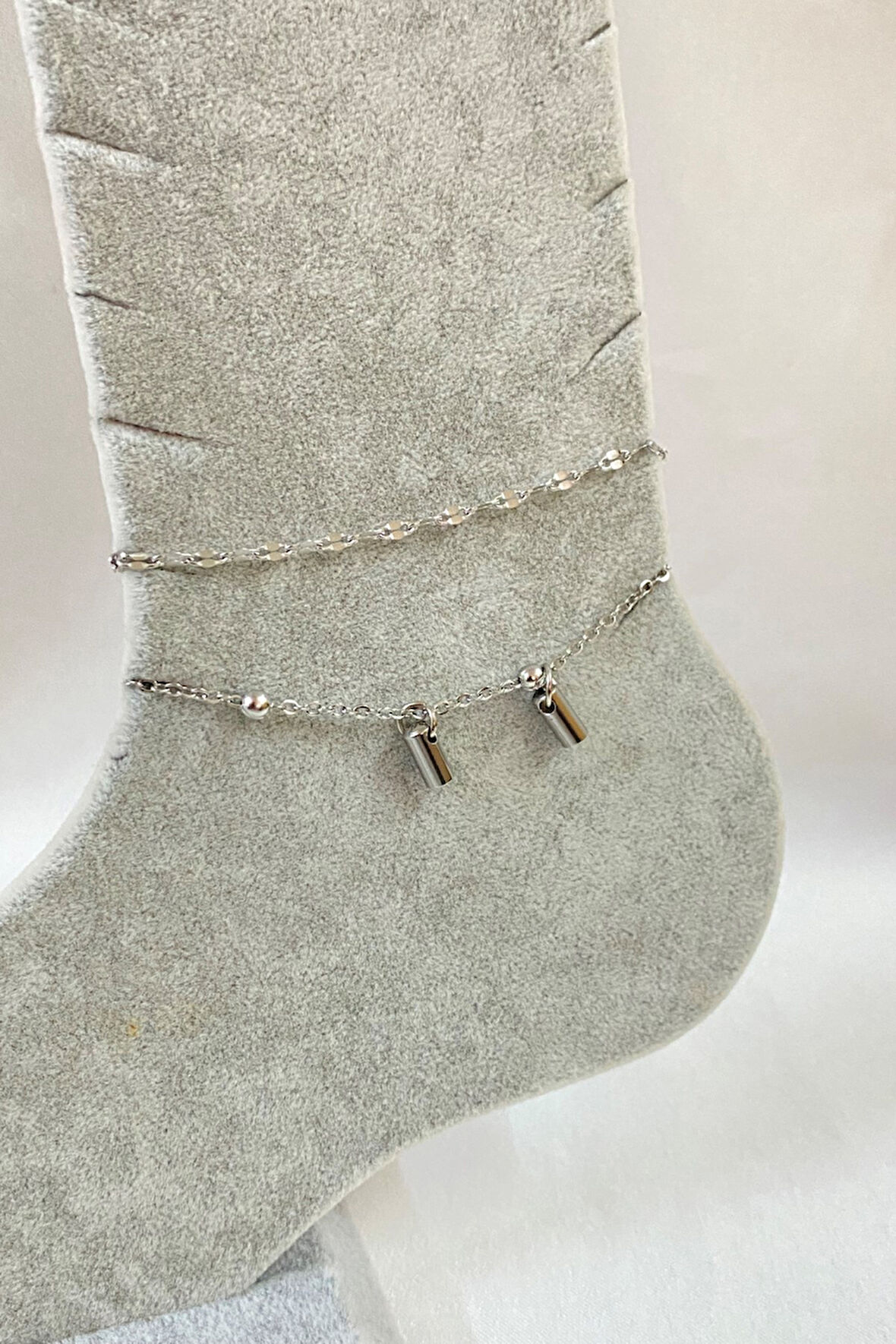 Gümüş Renk Boru Model Singapur  Ve Top  Zincir Çelik Halhal - 3265