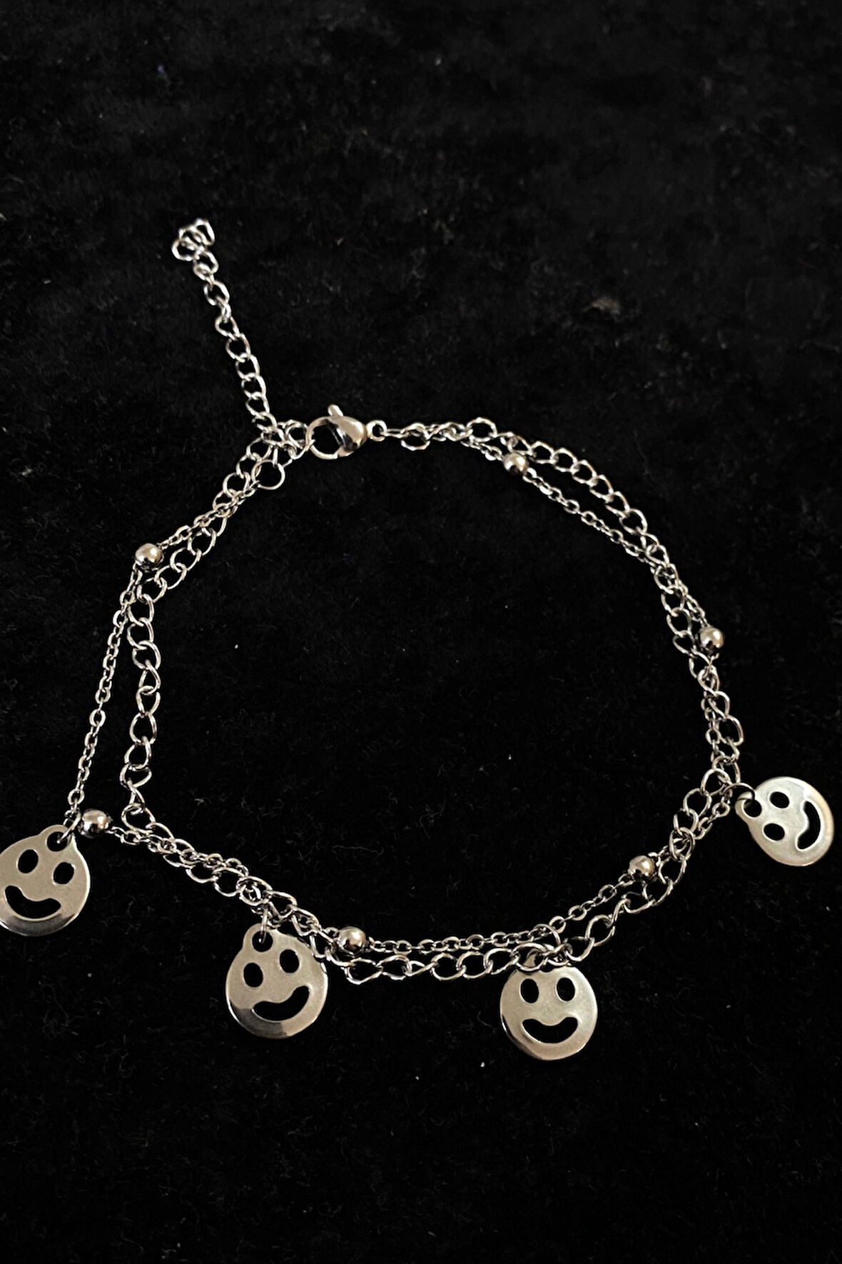 Gümüş Renk Gülen Surat Model Uzatma Ve Top Zincir Çelik Halhal - 3270