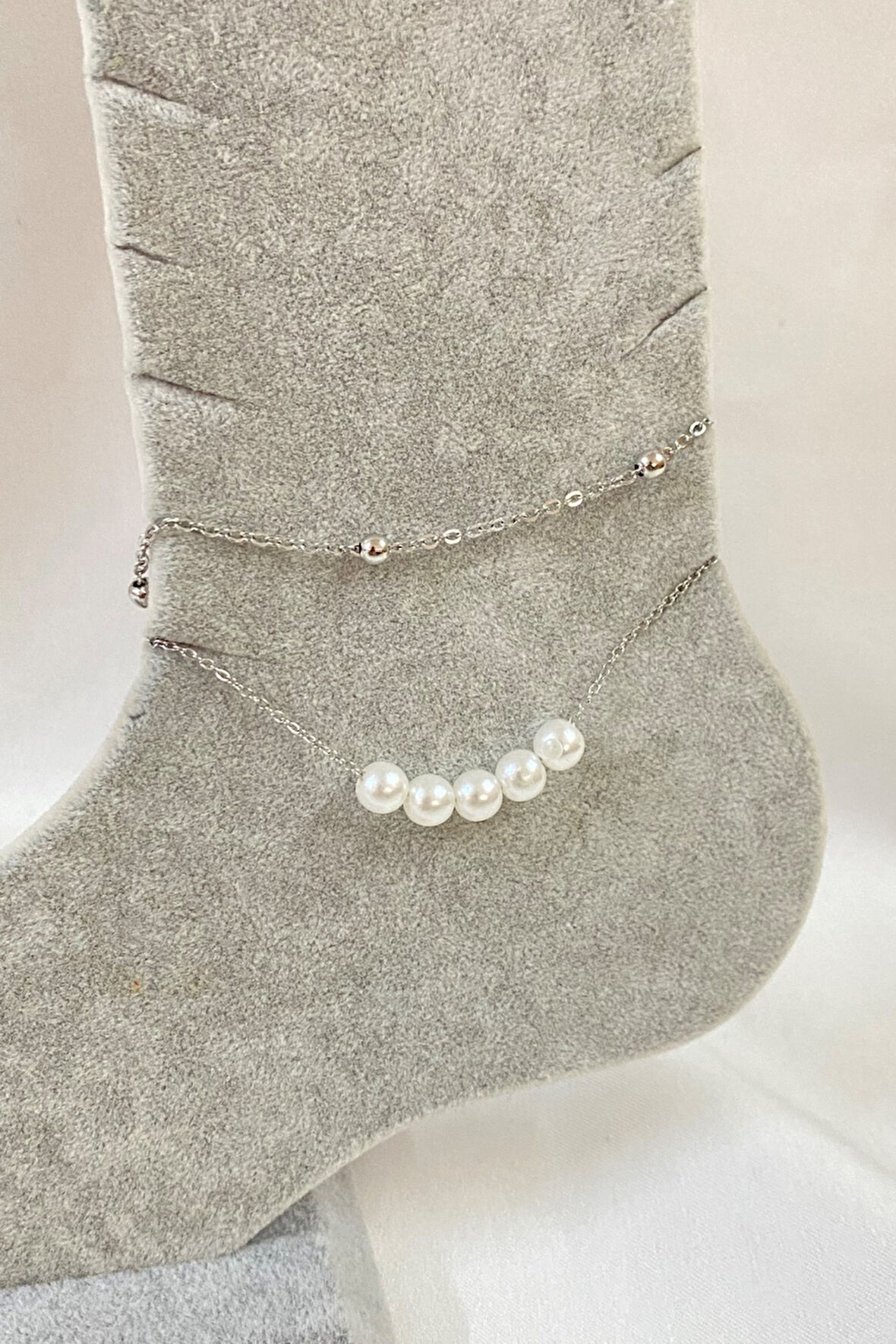 Gümüş Renk Beş İncili Model Top Ve Sf Zincir Çelik Halhal - 3272