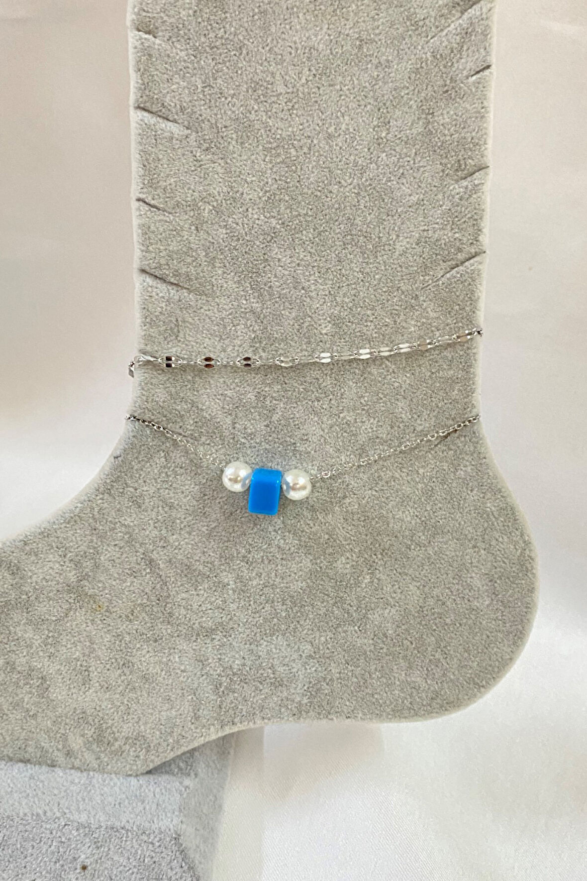 Gümüş Renk İnci Bodrum Model Singapur Ve Sf Zincir Çelik Halhal - 3274