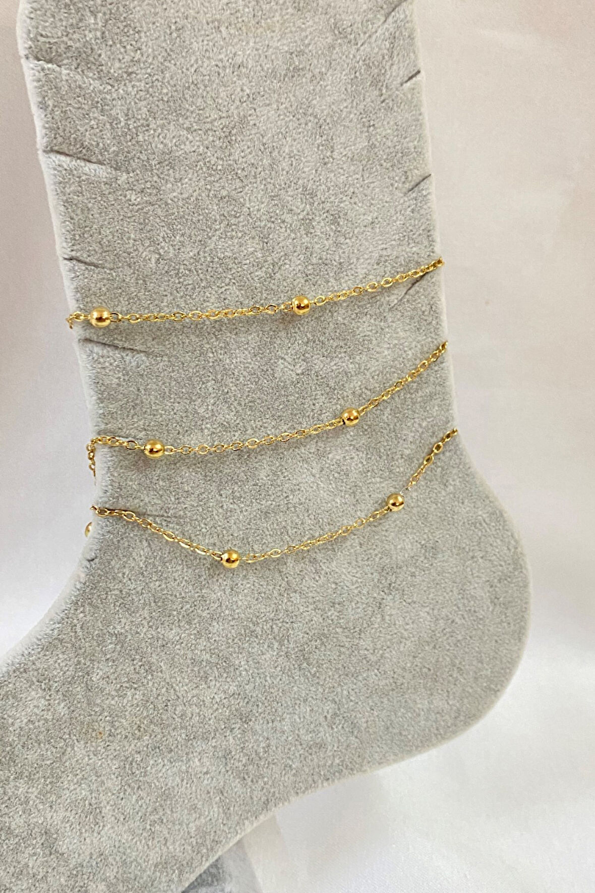 Altın Renk Üçlü Top Zincir Çelik Halhal - 3278