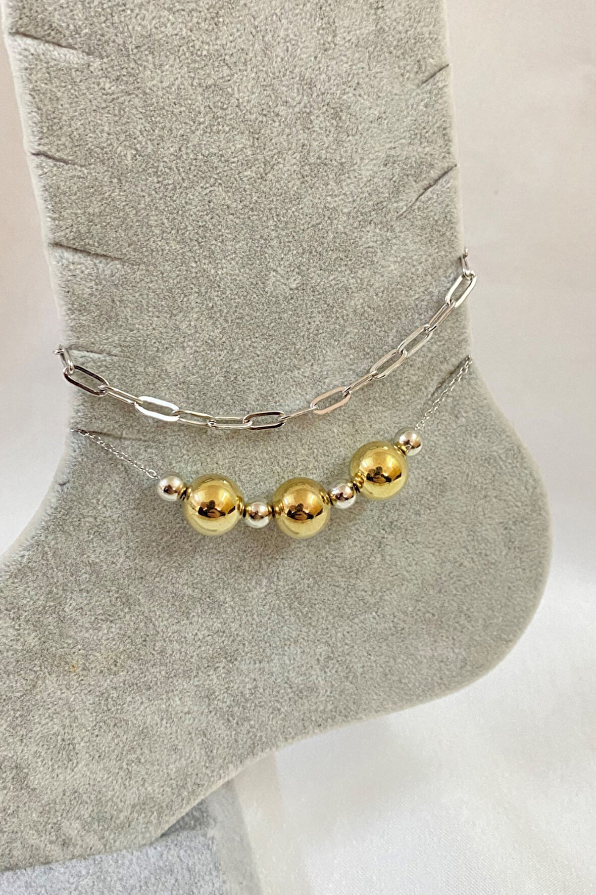 Gümüş Renk Küre Model Ezme Ve Sf Zincir Çelik Halhal - 3280