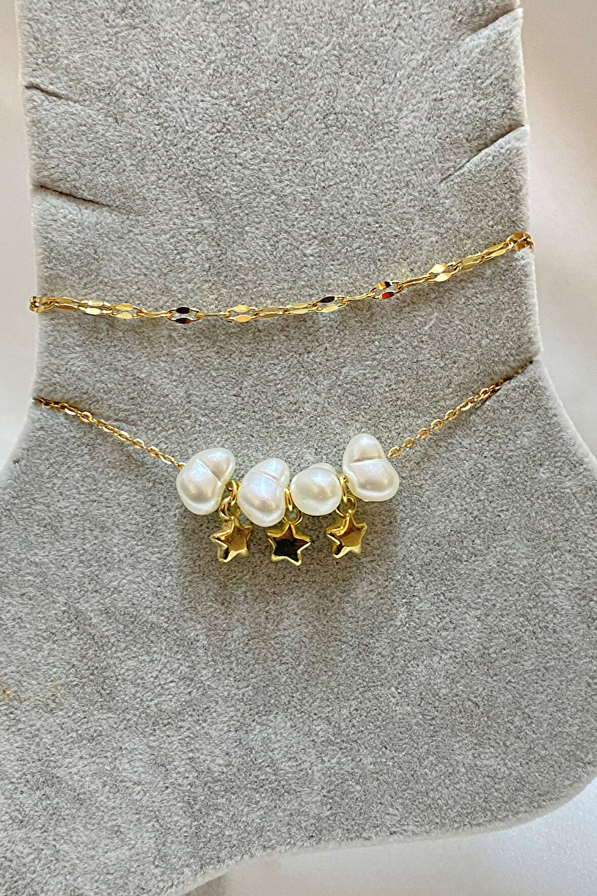 Altın Renk Barok Yıldız Model Singapur Ve Sf Zincir Çelik Halhal - 3297