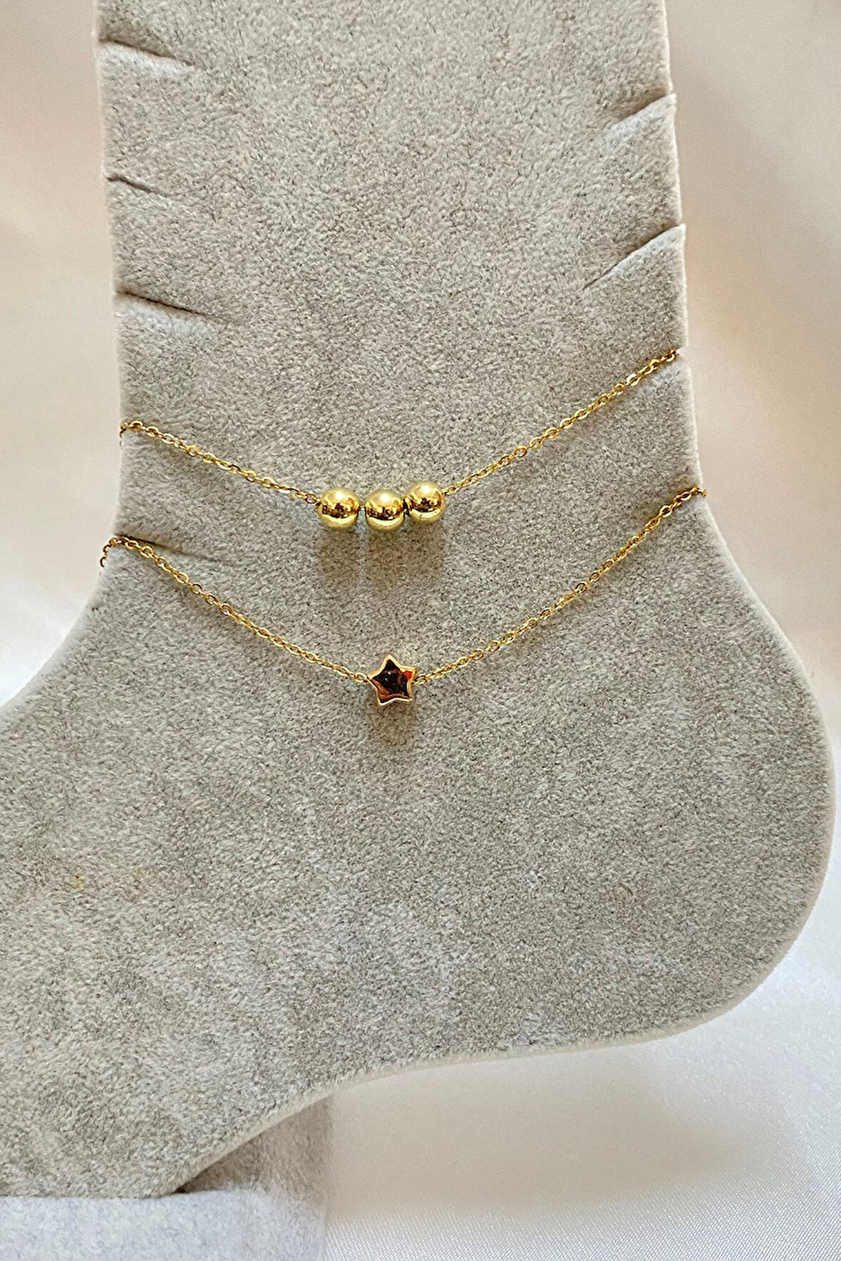 Altın Renk Küre Yıldız Model Sf Ve Sf Zincir Çelik Halhal - 3301