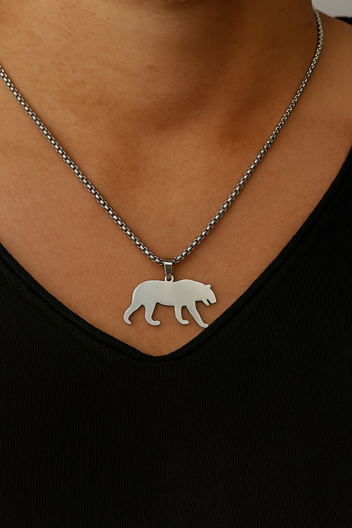 Gümüş Renk Puma Model Unisex Arnavut Zincir Çelik Kolye - 3308