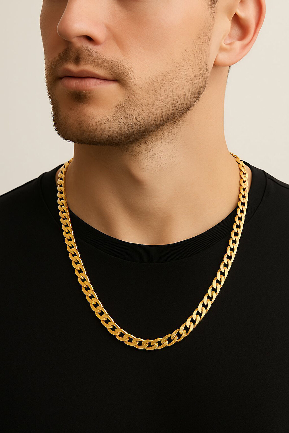 Altın Renk Cuban Kalın Unisex Erkek Metal Çelik Zincir  Çelik Kolye - 3333