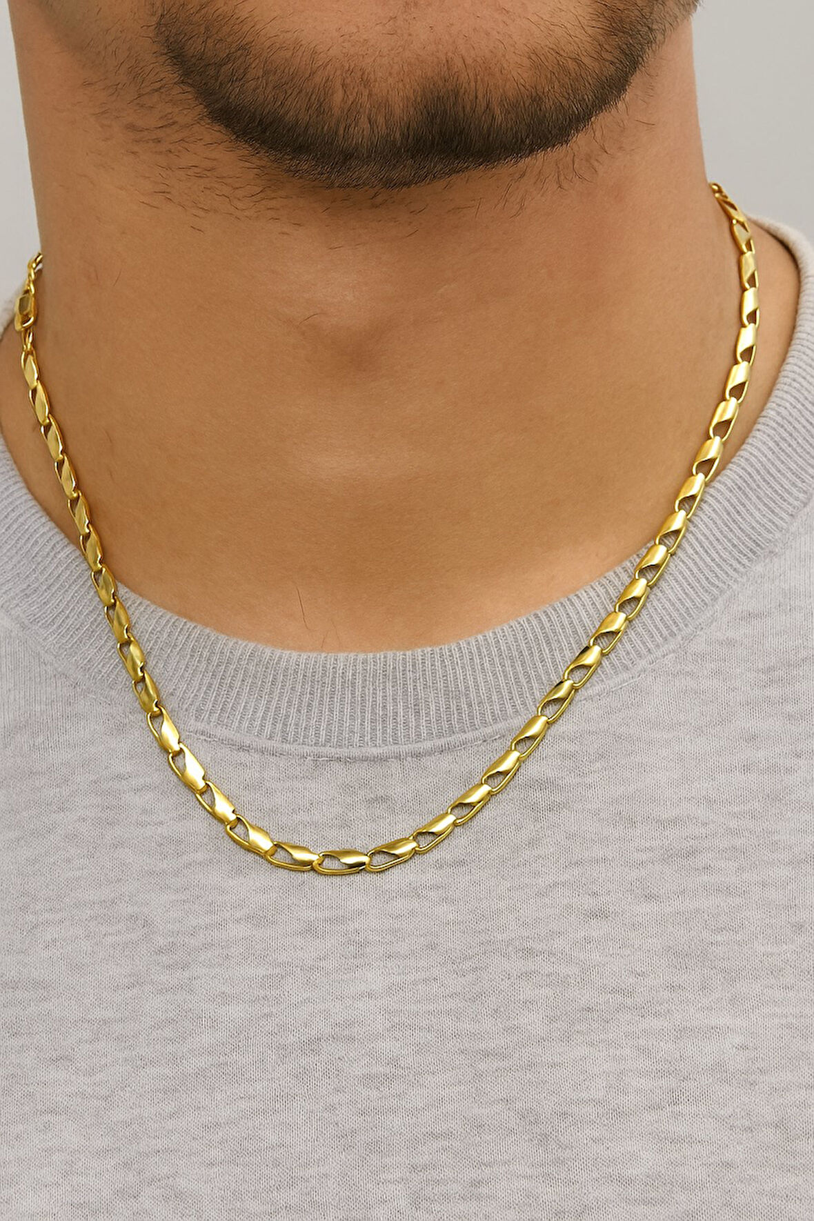 Altın Renk Kesik Arpa Unisex Çelik Kolye - 3351