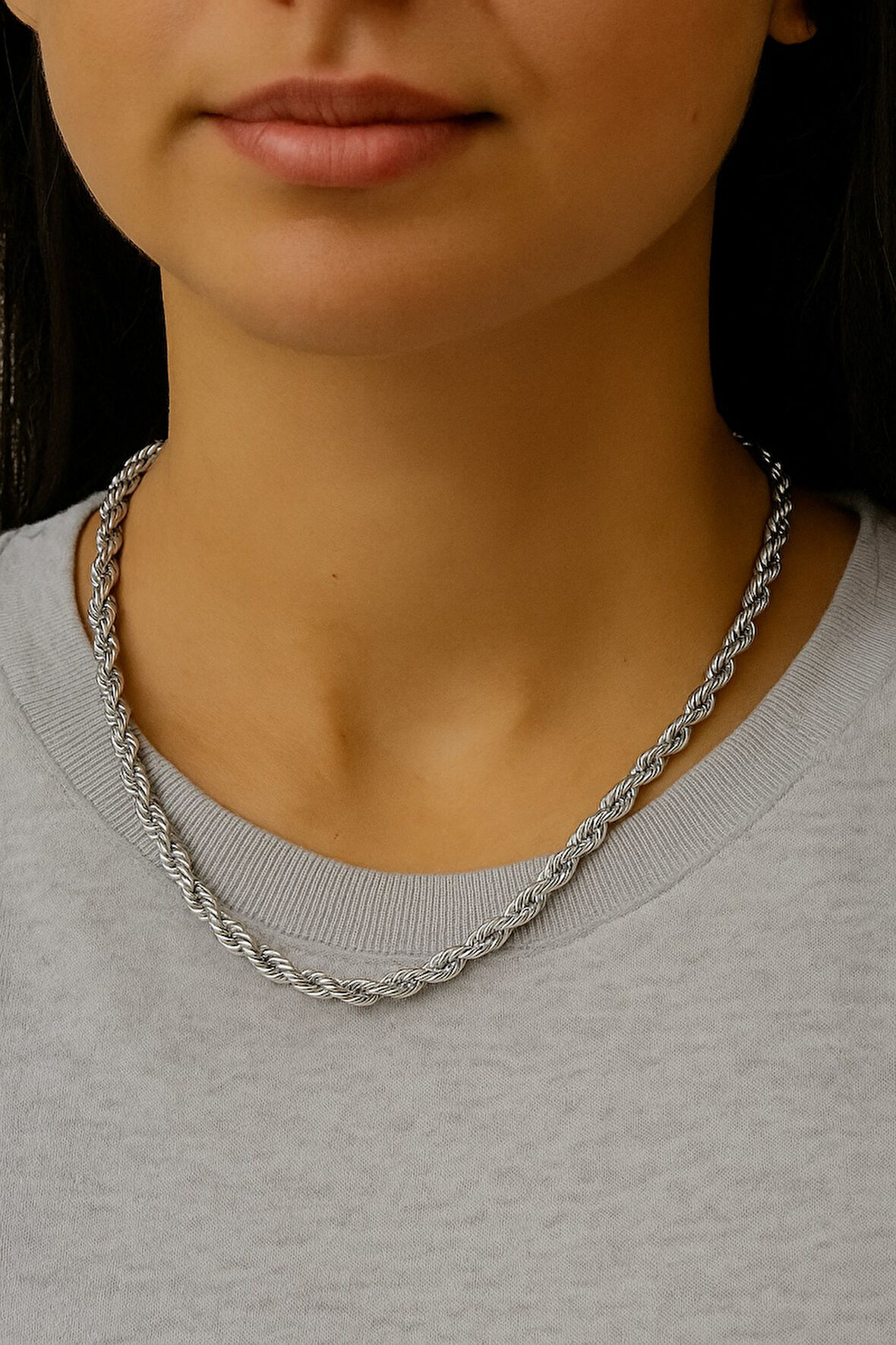 Gümüş  Renk Burgu Kolye 45 Cm. Unisex Çelik Kolye - 3352