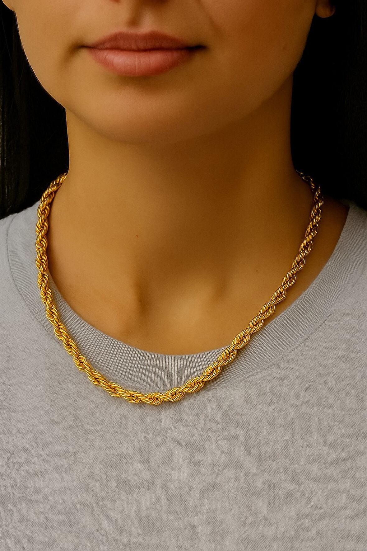 Altın Renk Burgu Kolye 45 Cm. Unisex Çelik Kolye - 3353