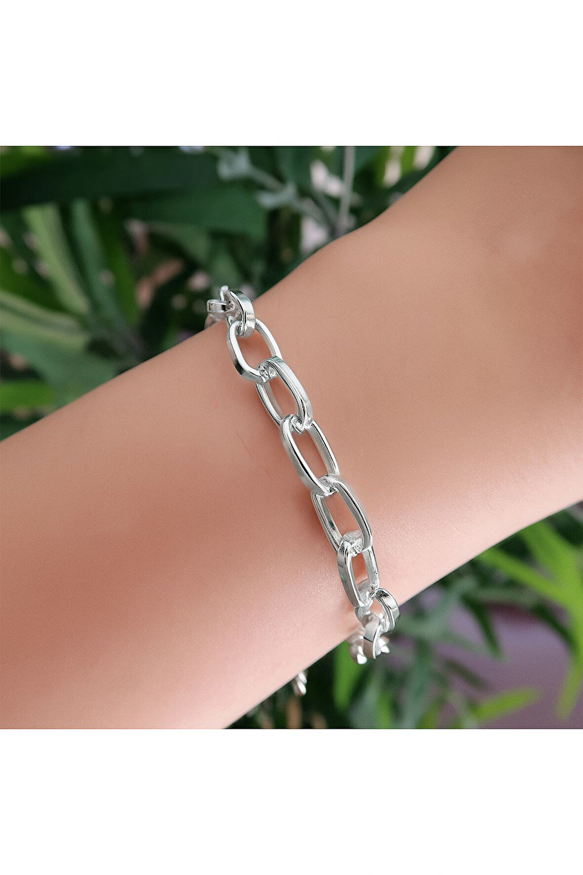 Gümüş  Renk Oval Dikdörtgen Unisex Çelik Bileklik - 3357