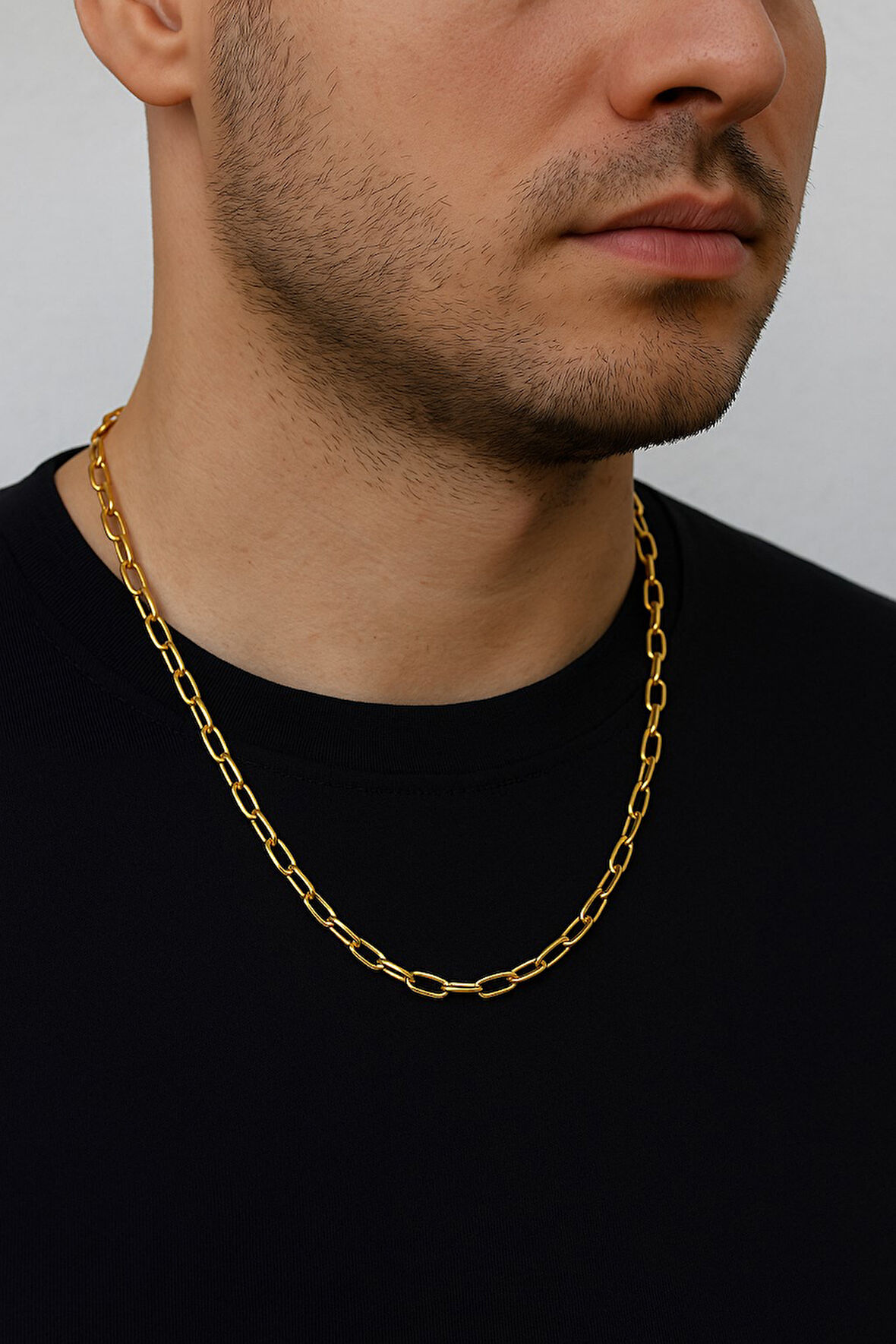 Altın Renk Oval Dikdörtgen Unisex Çelik Kolye - 3359