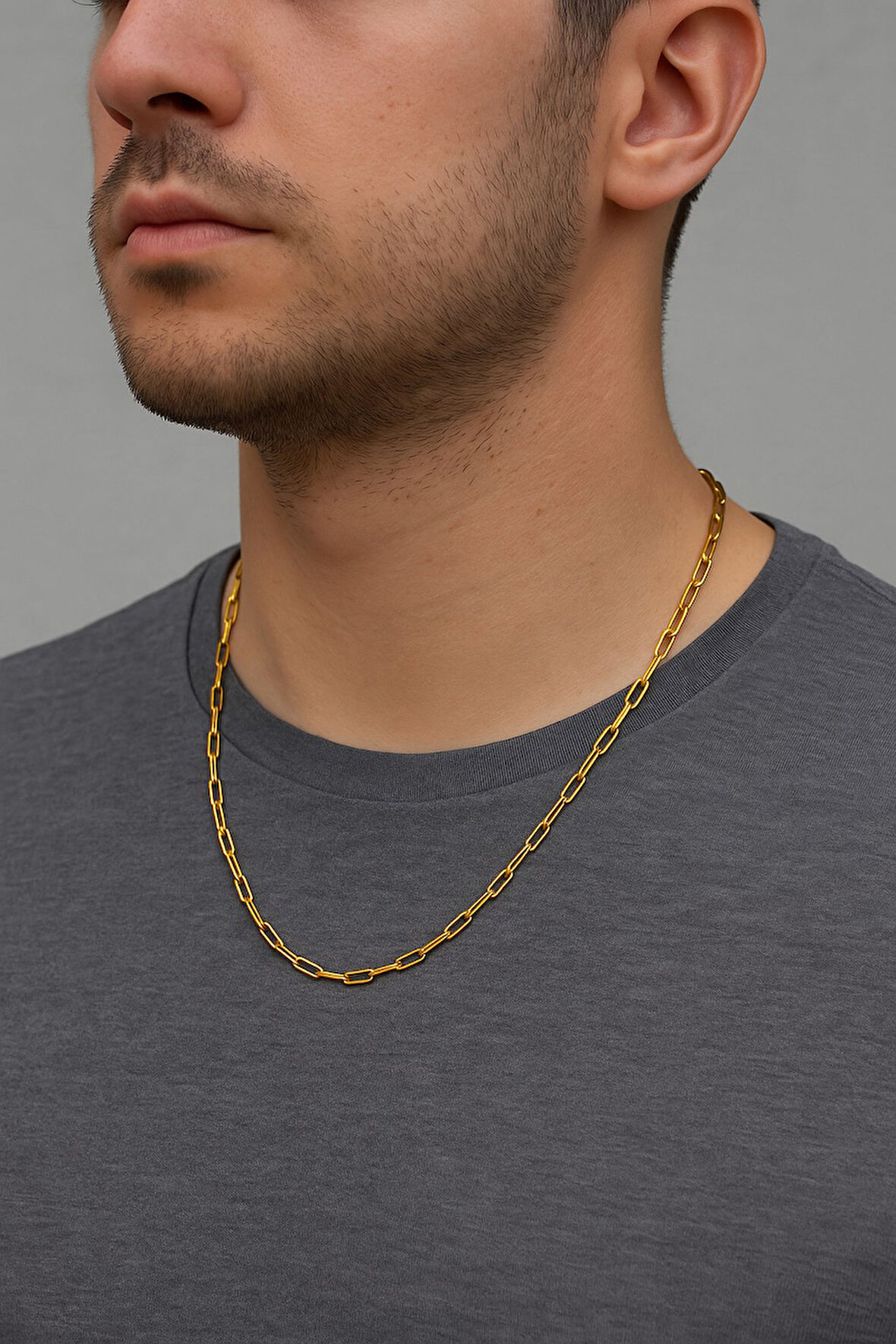 Altın Renk İnce Ataç Unisex Çelik Kolye - 3360