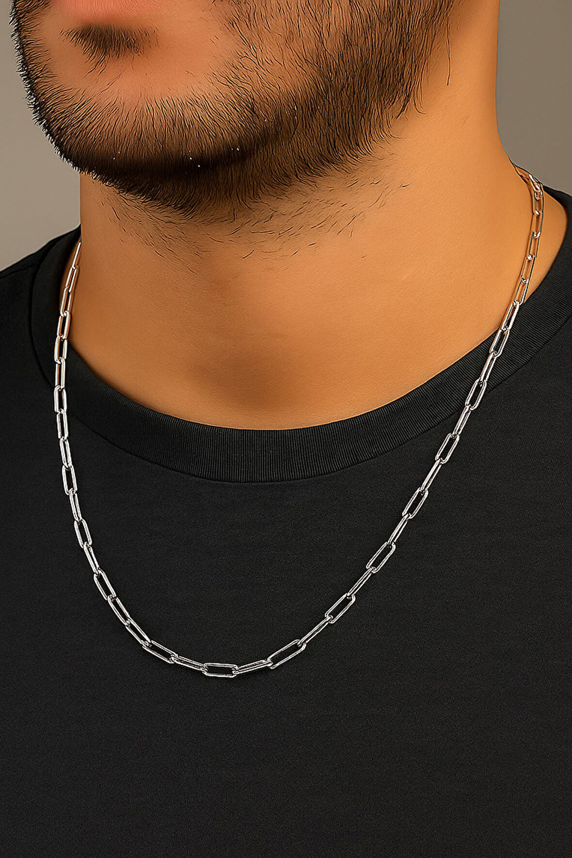 Gümüş Renk Kalın Ataç Unisex Çelik Kolye - 3362