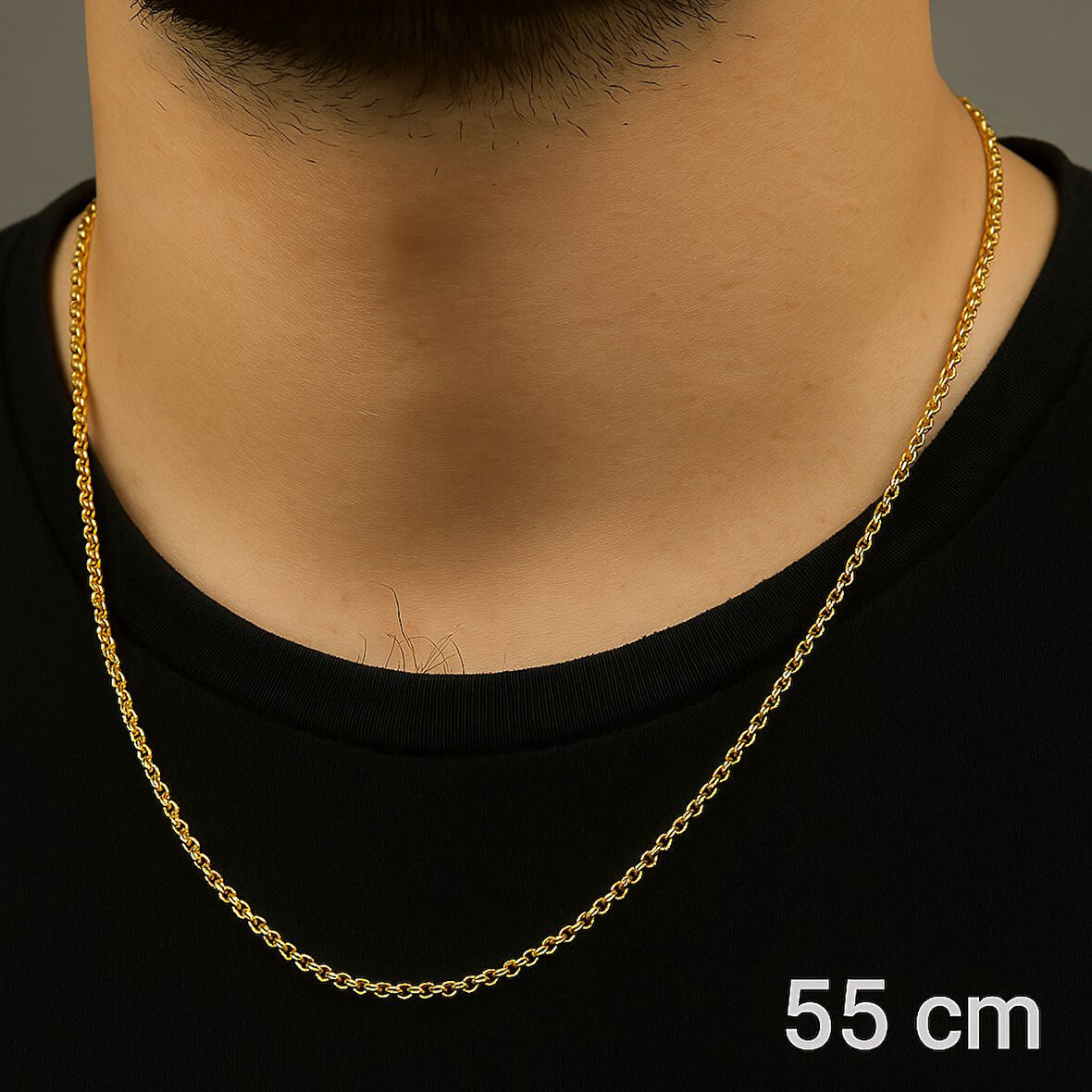 Altın Renk ince doc Unisex Çelik Kolye - 3364