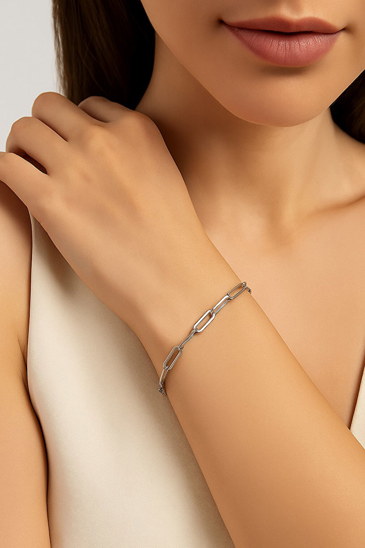 Gümüş Renk Kalın Ataç  Unisex Çelik Bileklik - 3367