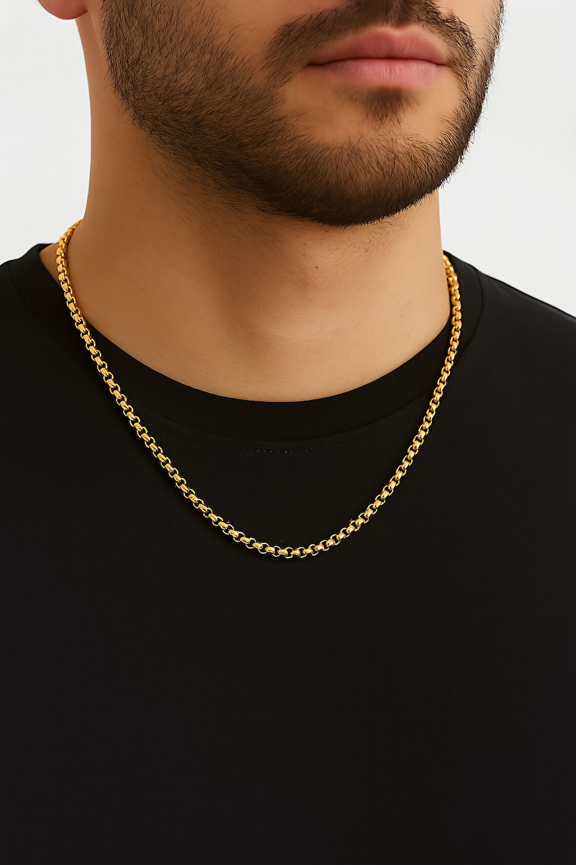 Altın Renk Iç Içe Geçmeli Arnavut Asansör Unisex Erkek Çelik Kolye - 3375