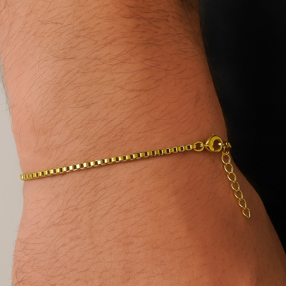 Altın Renk Iç Içe Geçmeli 1 Mm. Kutu Zincir Asansör Unisex Erkek Çelik Bileklik -  3381