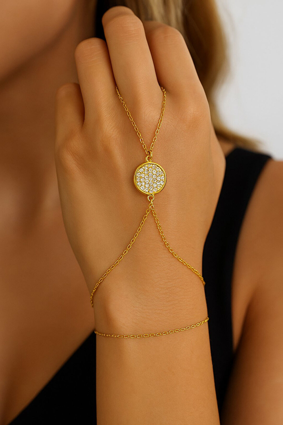 Altın Renk Yuvarlak Beyaz Taş Sf Sf Zincir Çelik Şahmeran - 3502