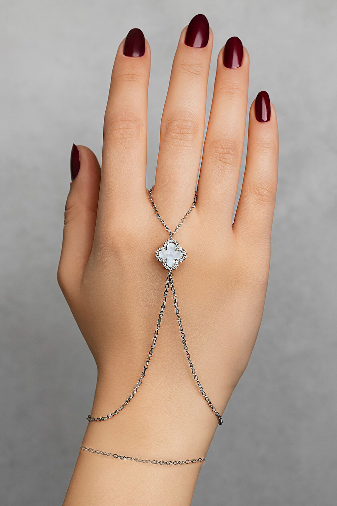 Gümüş Renk Van Clef Çift Yönlü Önü Beyaz Araksı Siyah Çelik Şahmeran - 3516