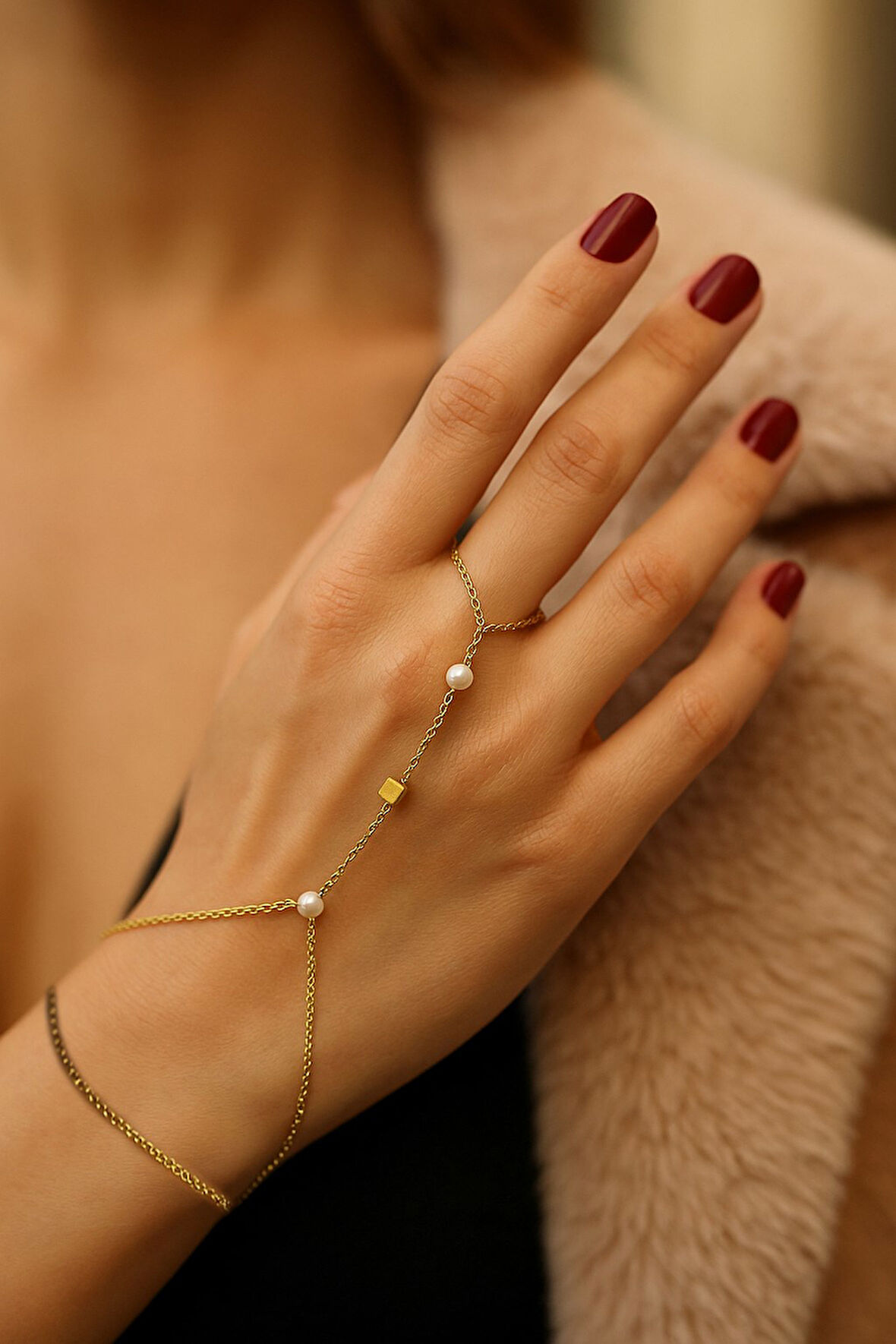 Altın Renk Küp İnci Çelik Şahmeran - 3564