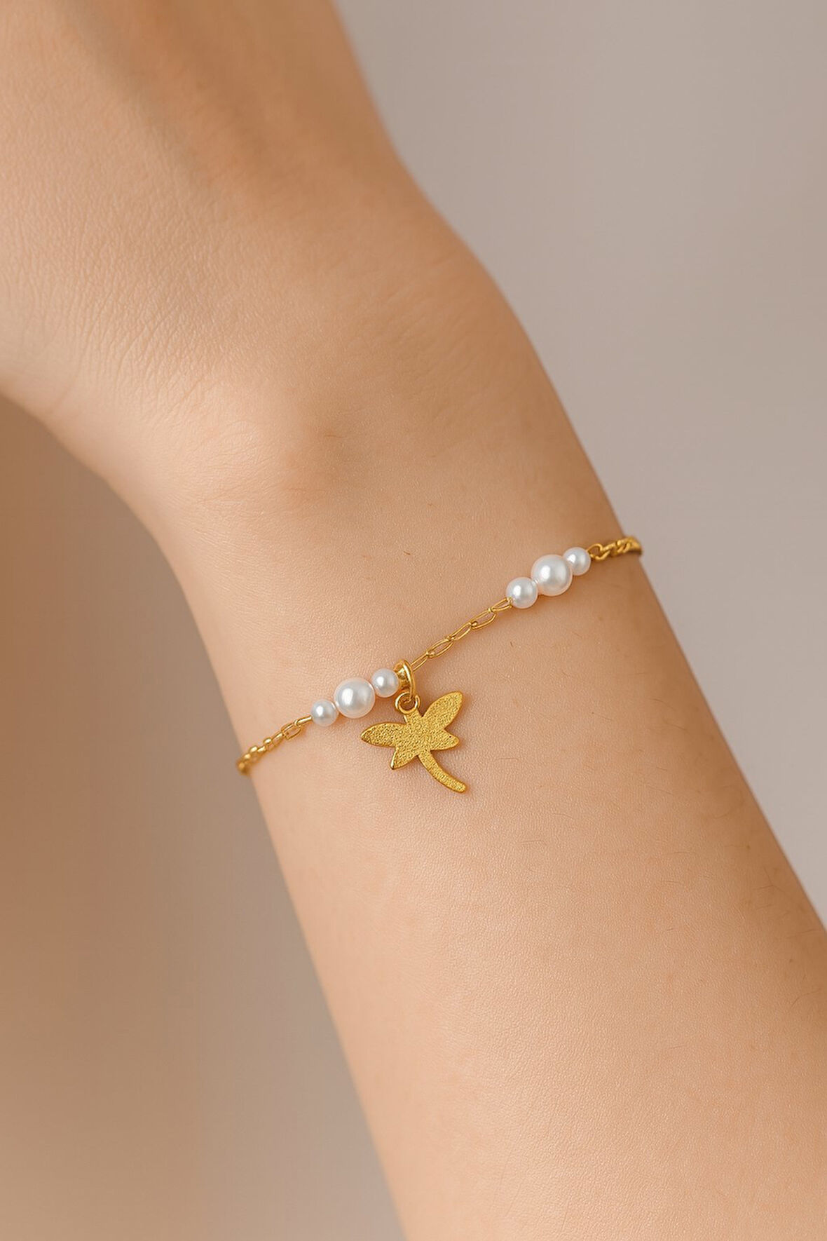 Altın Renk 3 İnclili Yusufcuk Asansör Çelik Bileklik - 3580