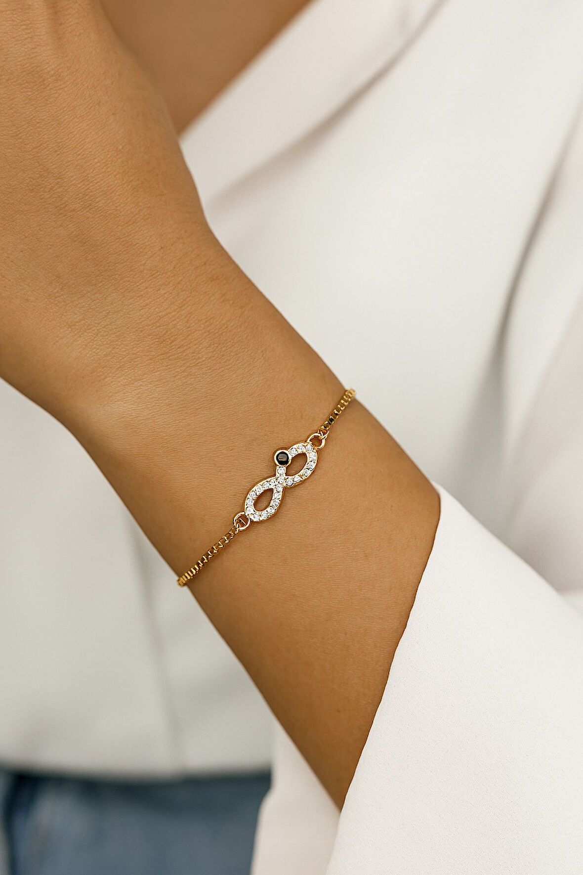 Altın Renk Sonsuzluk Asansör Çelik Bileklik - 3581