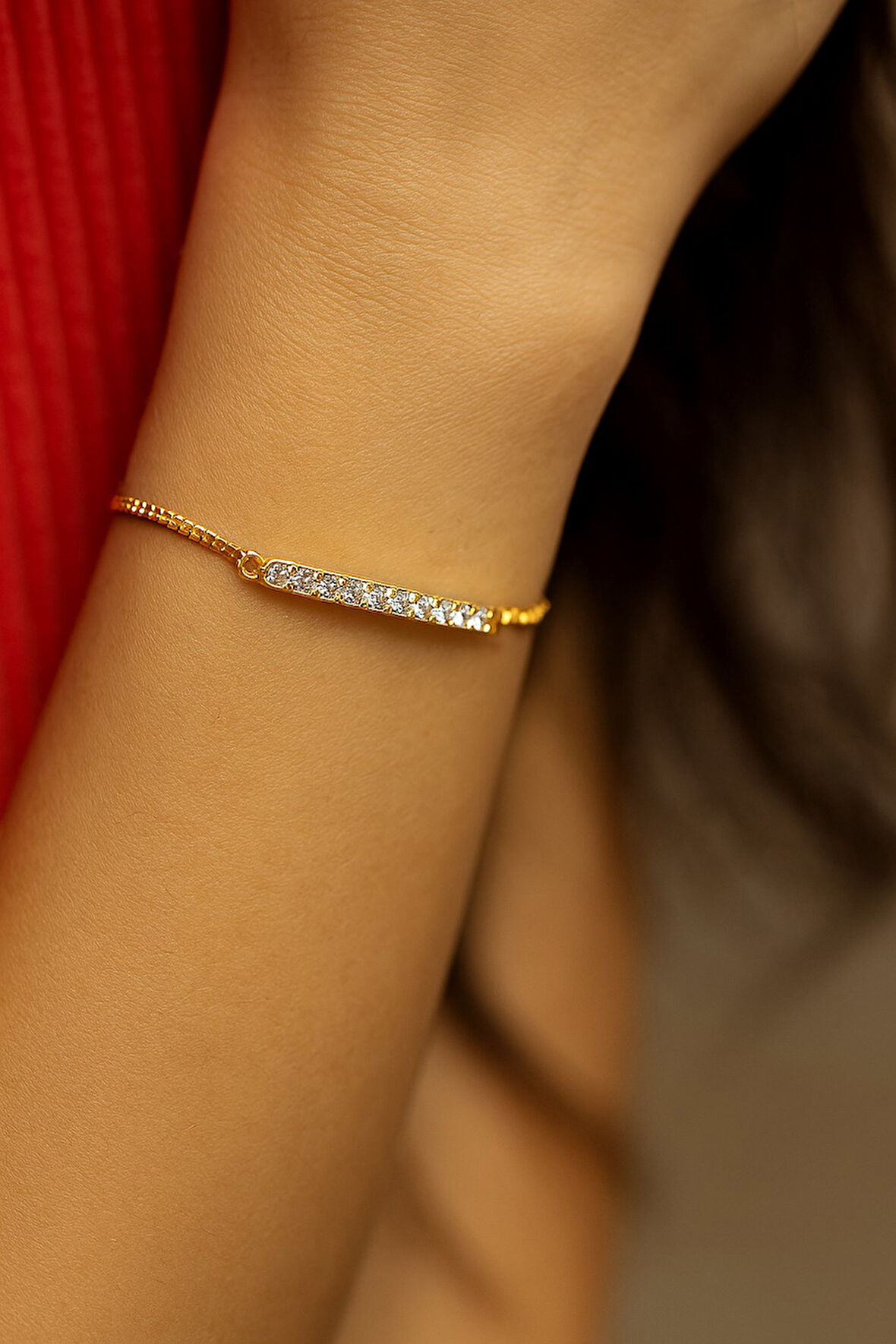 Altın Renk Çubuk Asansör Çelik Bileklik - 3588