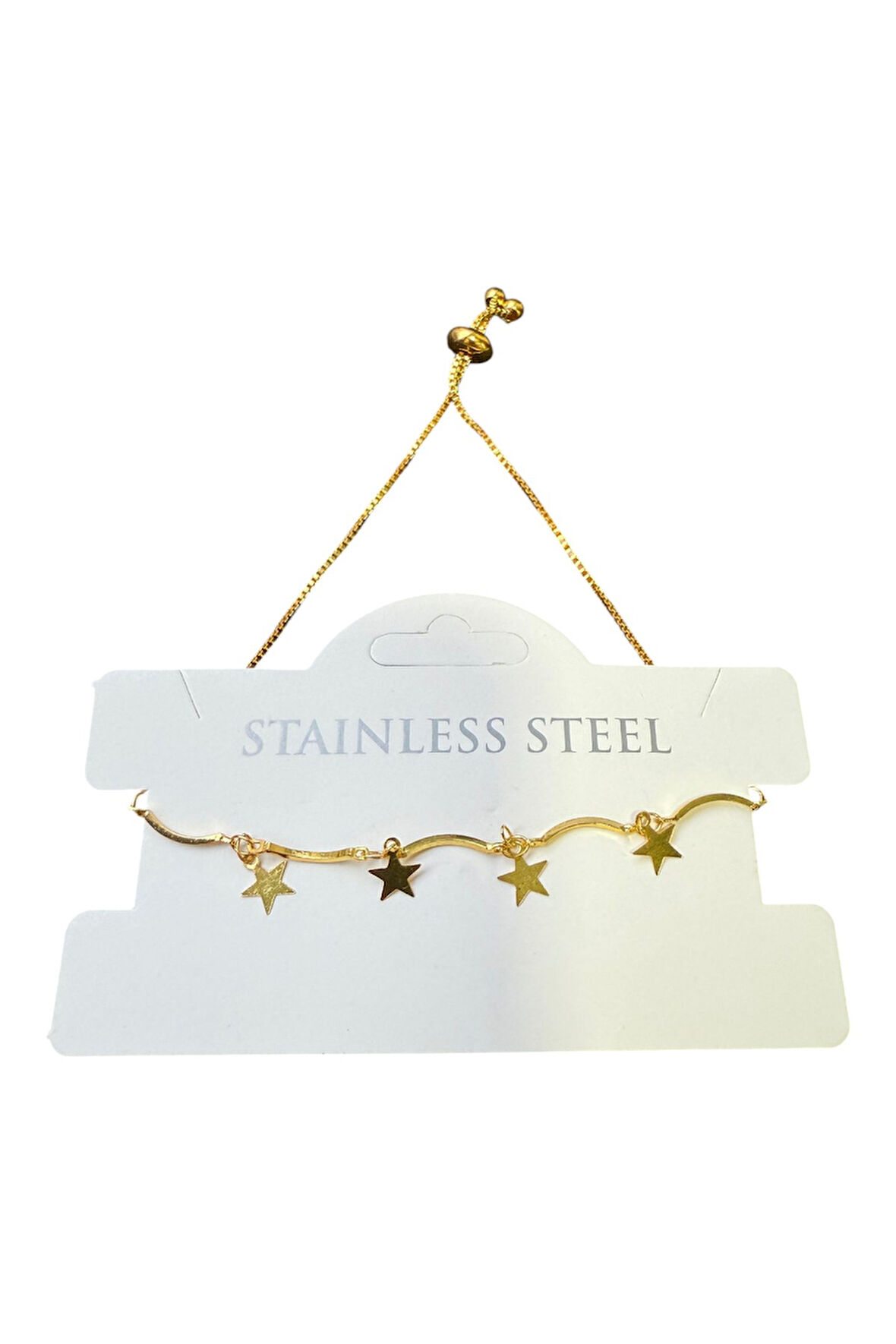Altın Renk Birbirine Ekli Yıldız Asansör Çelik Bileklik - 3596