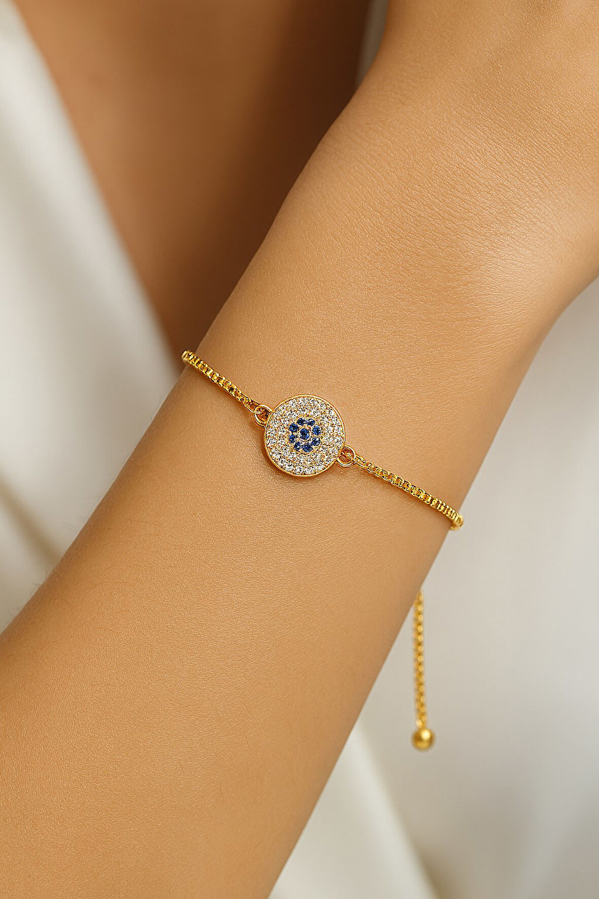 Altın Renk Yuvarlak Göz Asansör Çelik Bileklik - 3597