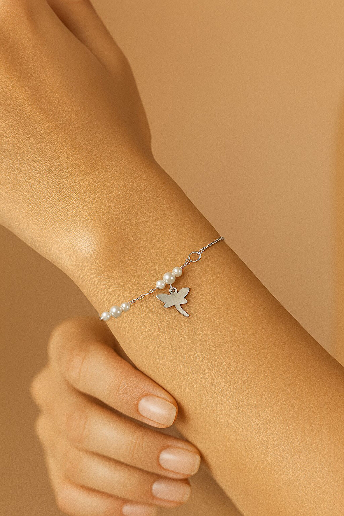 Gümüş Renk 3 İnci Zincir Yusufcuk Asansör Çelik Bileklik - 3606