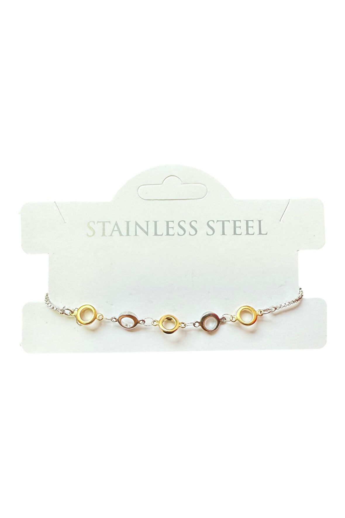 Gümüş Renk Yuvarlak Zincir Sarı Beyaz Asansör Çelik Bileklik - 3621