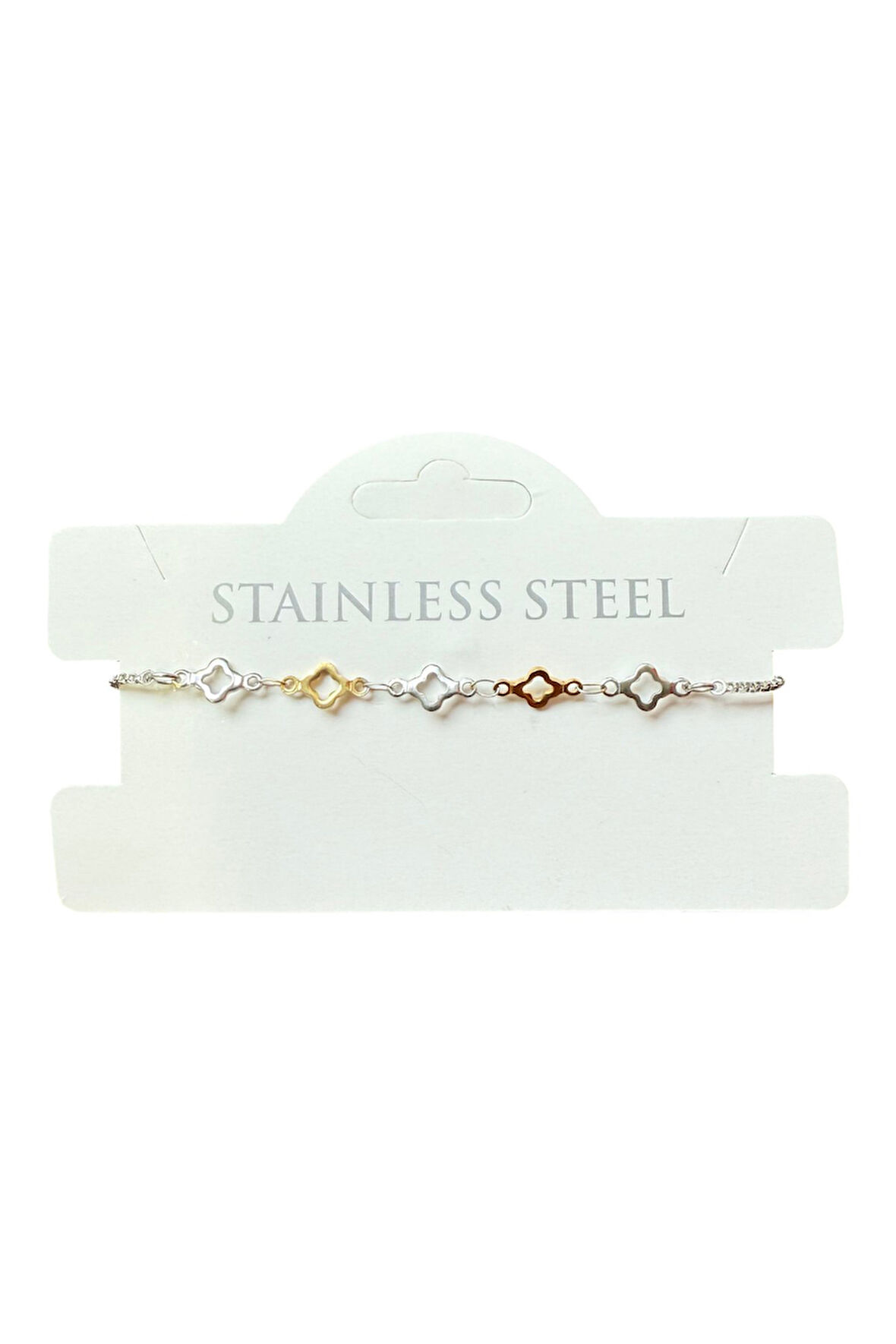 Gümüş Renk Van Cleef Zincir Sarı Beyaz Asansör Çelik Bileklik - 3622