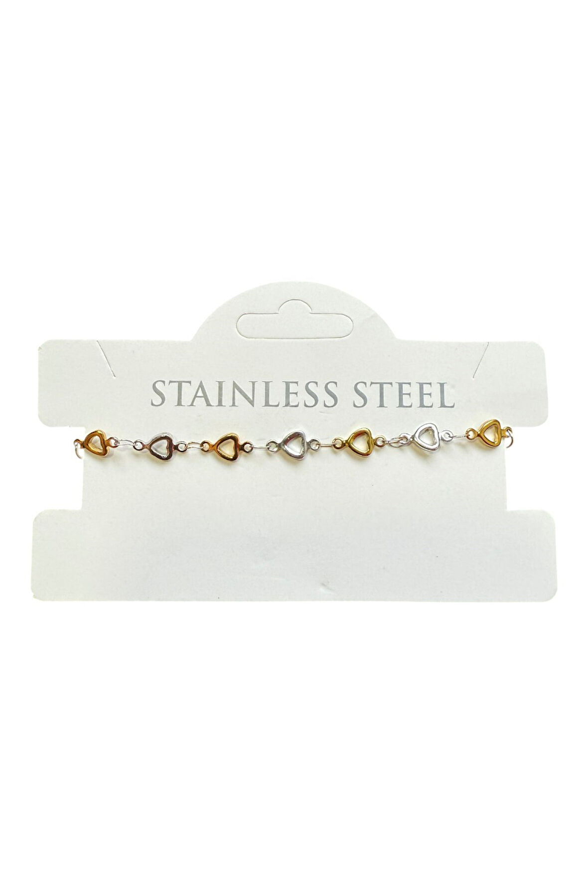 Gümüş Renk İçi Boş Kalp Zincir Sarı Beyaz Asansör Çelik Bileklik - 3623