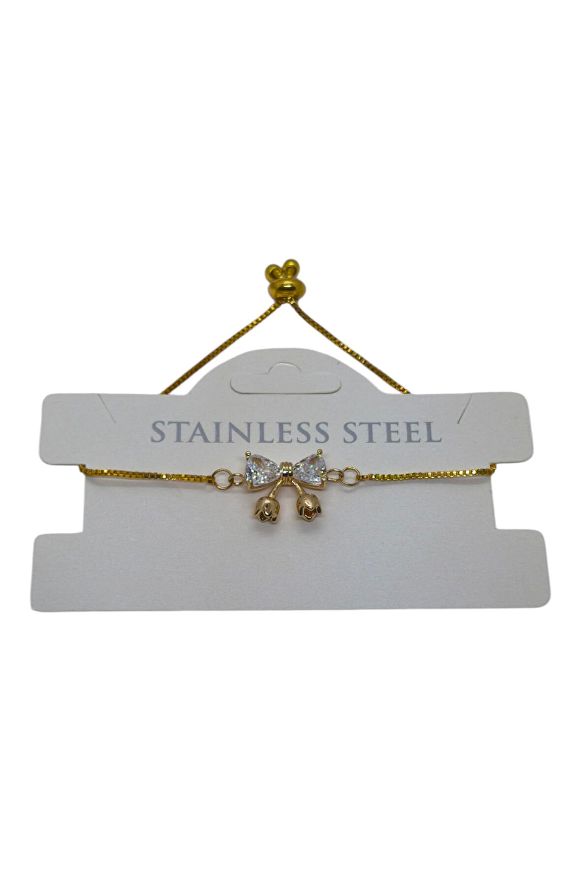 Altın Renk Fiyonk Zirkon Büyük Taş Asansör Çelik Bileklik - 3627