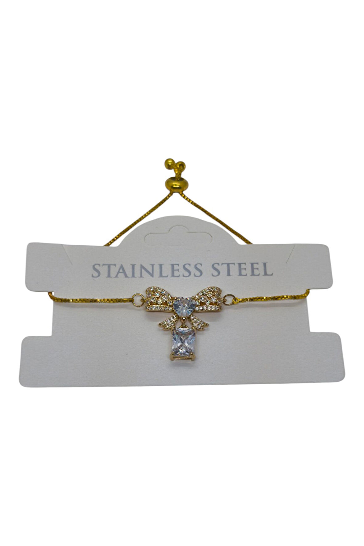 Altın Renk Sallantılı Fiyonk Asansör Çelik Bileklik - 3633