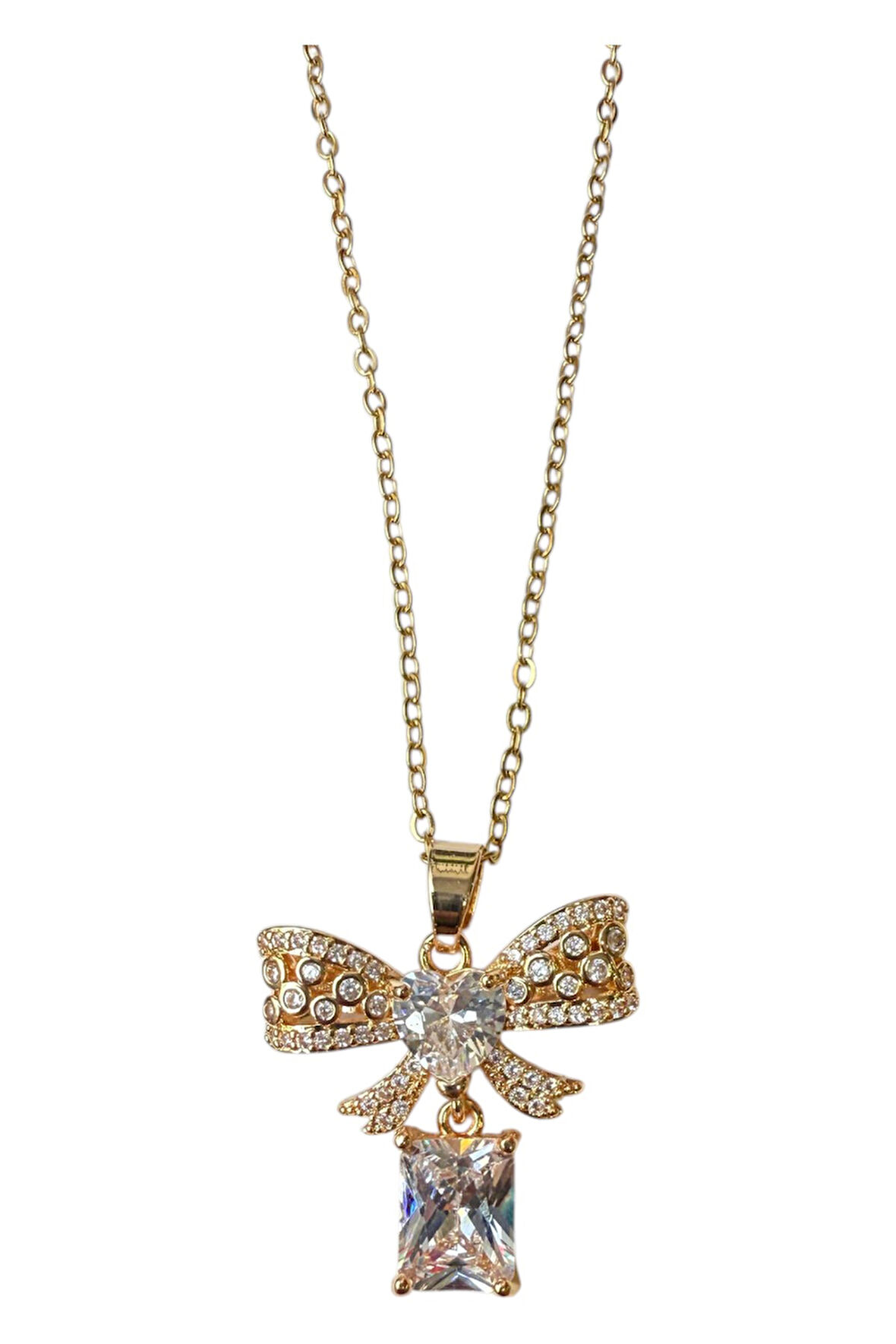 Altın Renk Sallantılı Fiyonk Sf Zincir Çelik Kolye - 3650