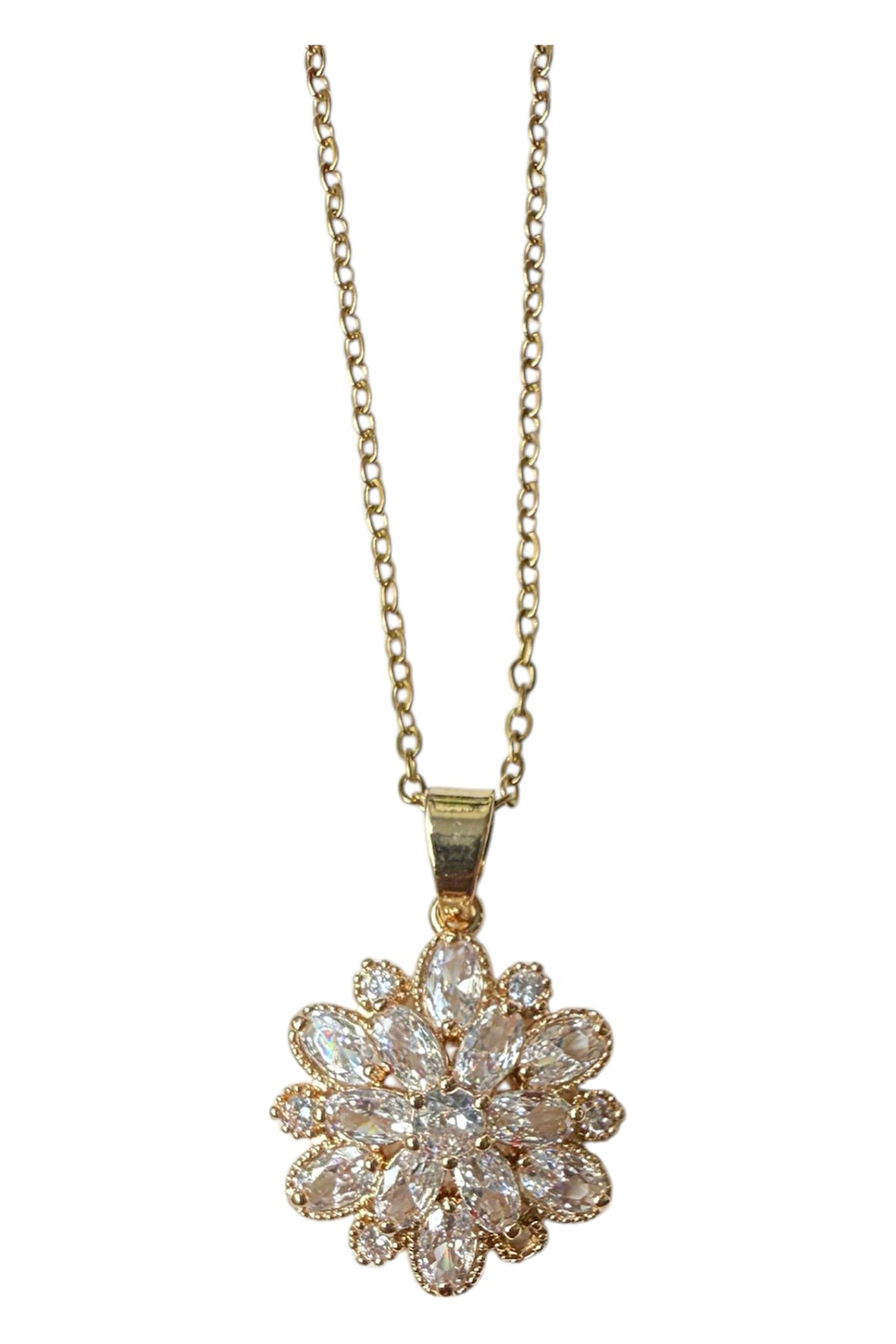 Altın Renk Oval Taşlı Sf Zincir Çelik Kolye - 3656