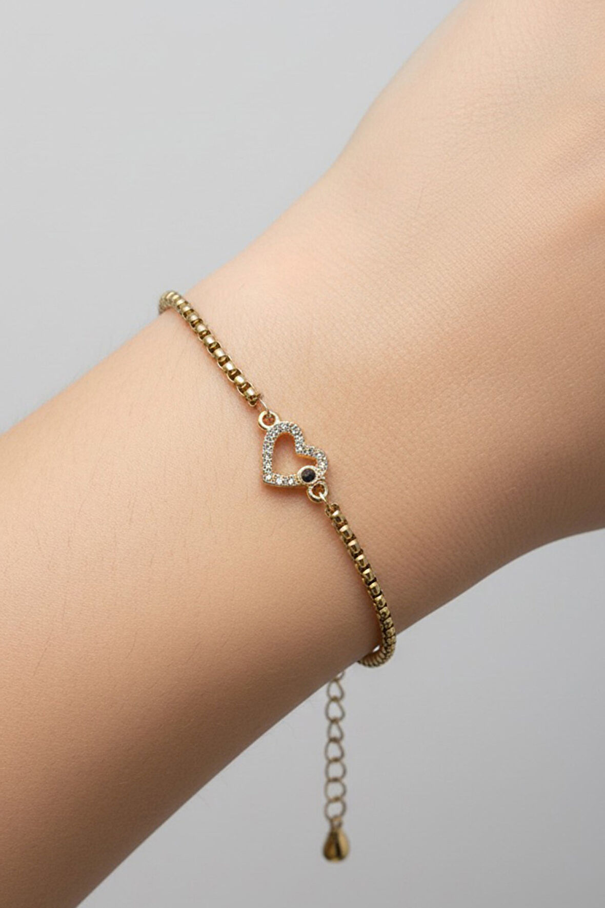 Altın Renk Arnavut Zincir Kalp Figür Çelik Bileklik - 3667