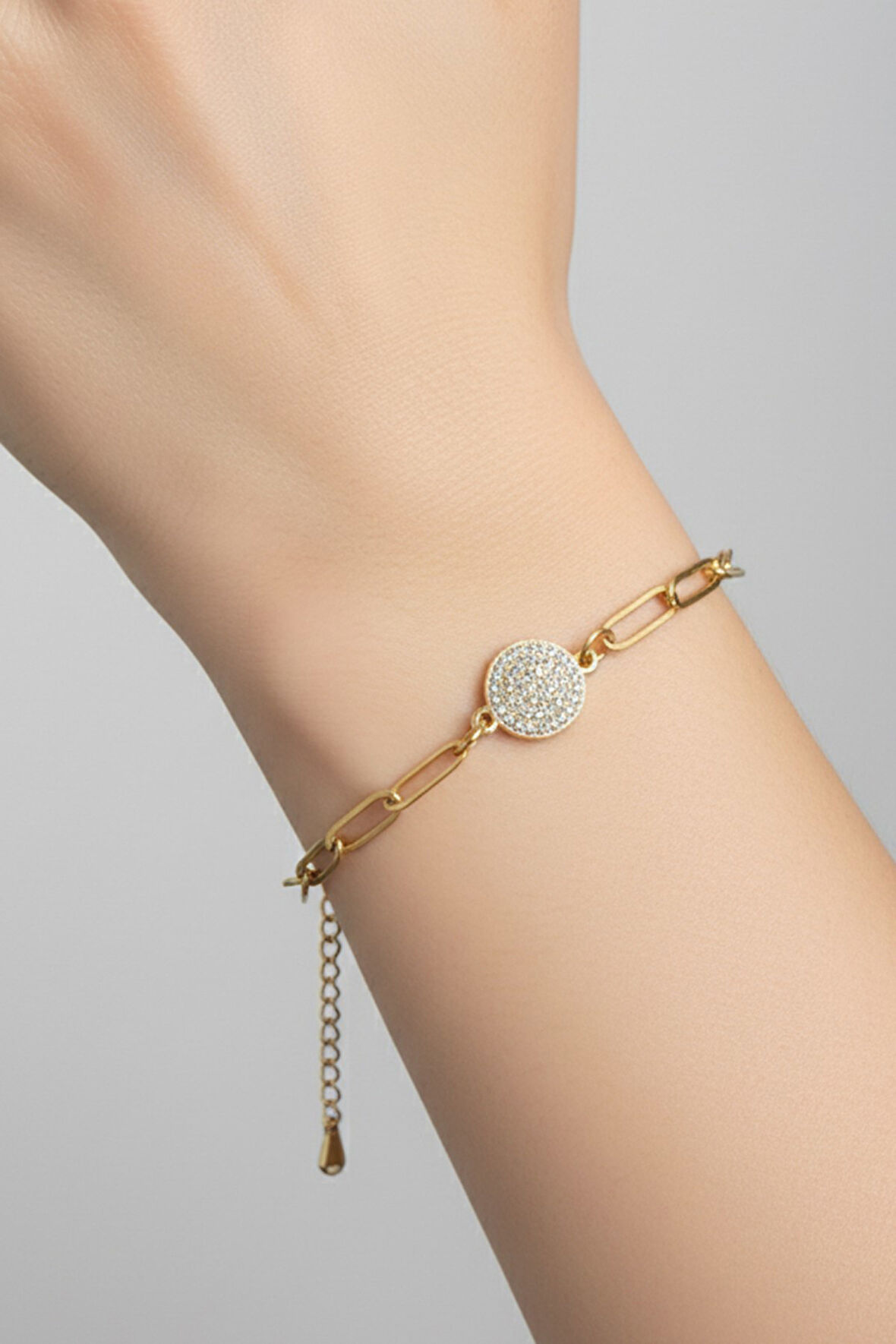 Altın Renk Yuvarlak Beyaz Model Ataç Zincir Çelik Bileklik - 3673