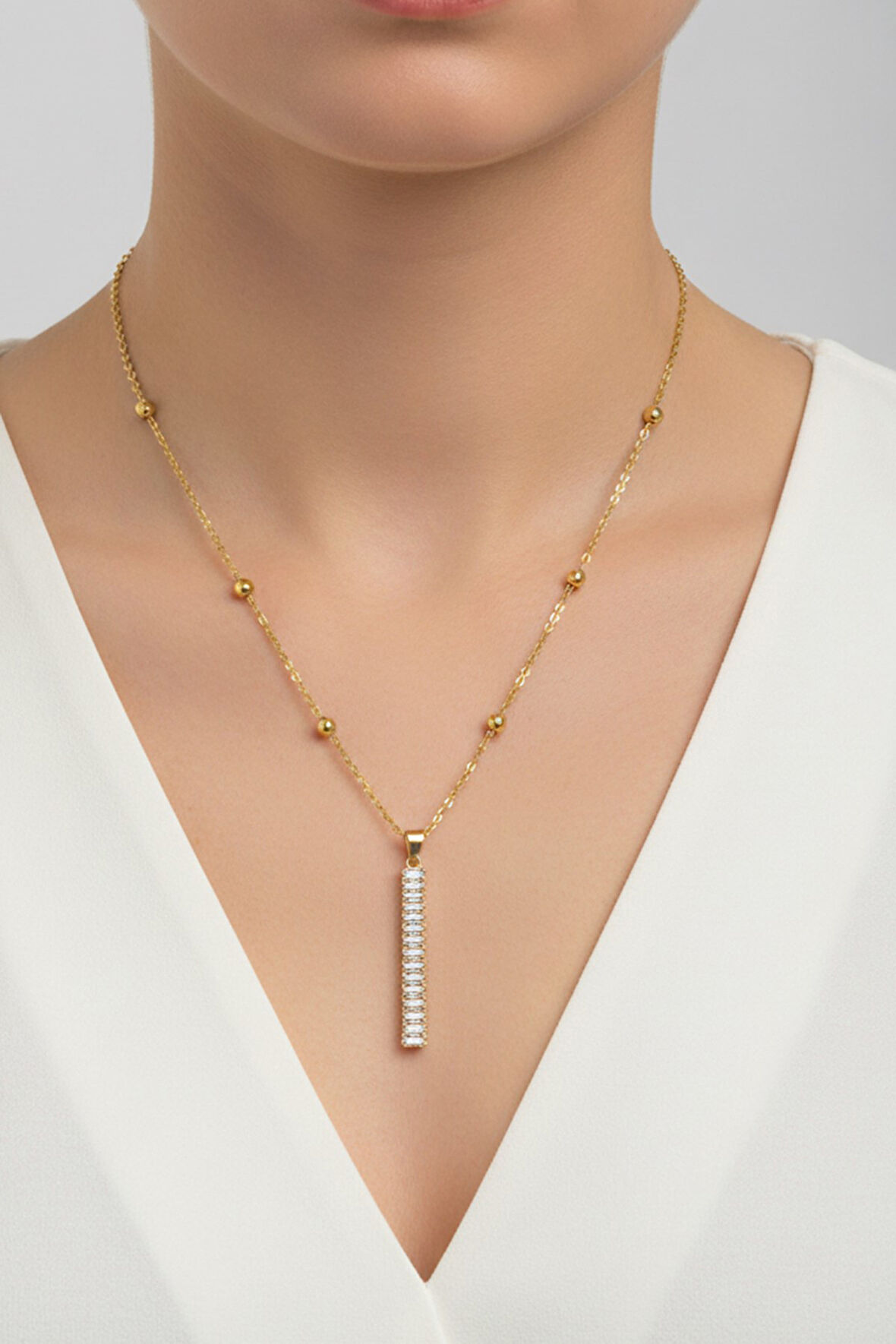 Altın Renk Baget Model Top Zincir Çelik Kolye - 3680