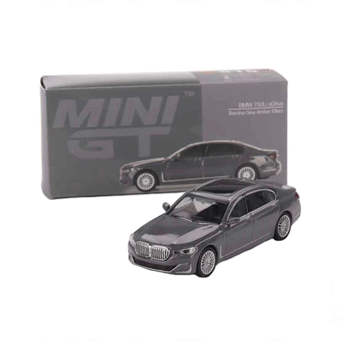 Mini GT 1:64 BMW 750Li xDrive Bernina Grey Amber Effect Model Araba