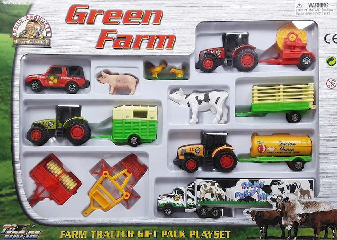 Green Farm Tarım Malzemeli Traktör Tır Hayvanlı Çiftlik Seti - 14 Parça