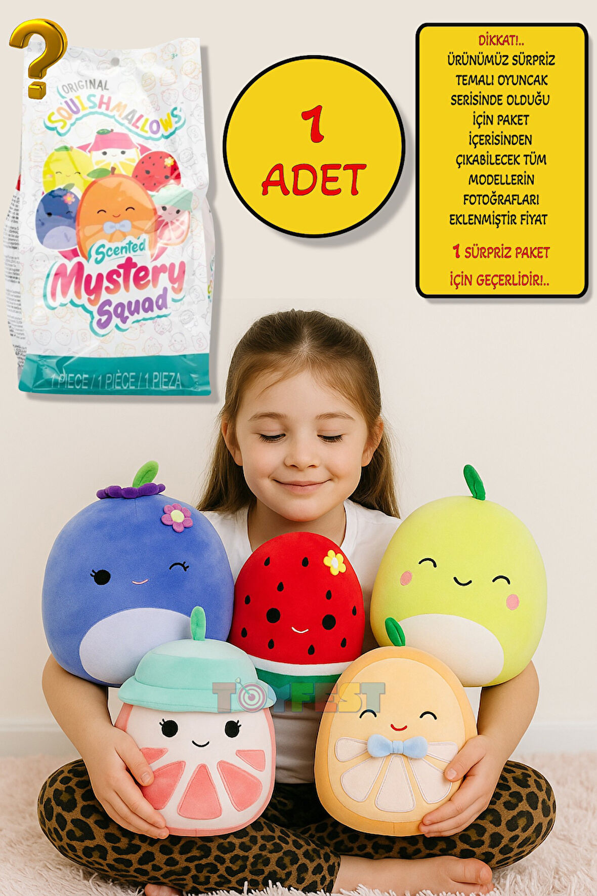 1 ADET Sürpriz Kokulu Squishmallows Mystery Squad Meyve Temalı Sürpriz Paket - 1 ADET - 20 CM