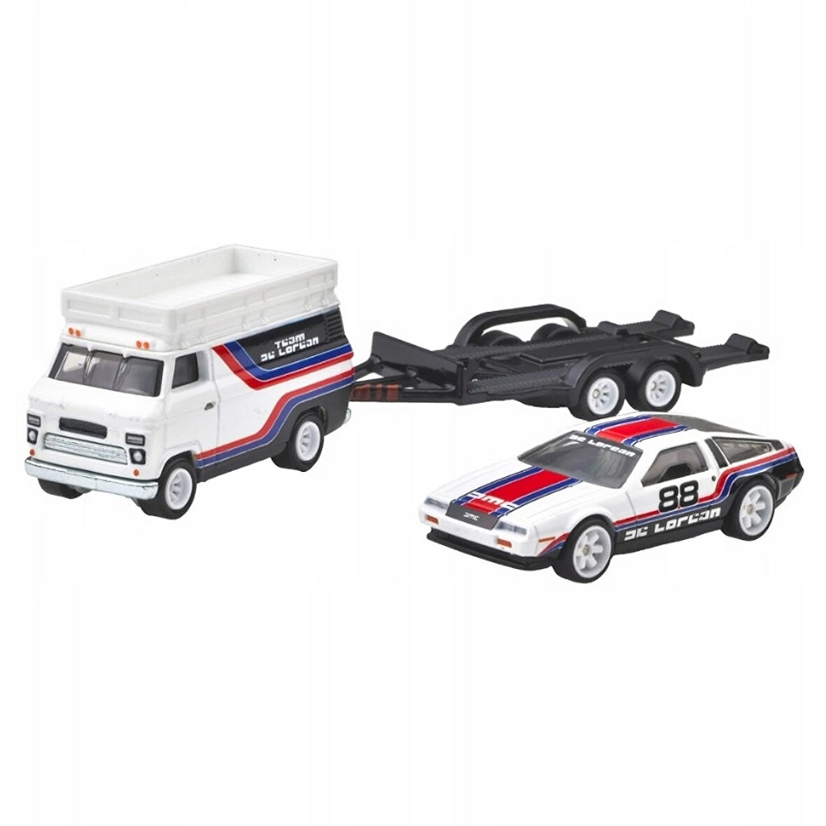 Hot Wheels Car Culture Team Transport DMC DeLorean & HW Rally Hauler Diecast Car